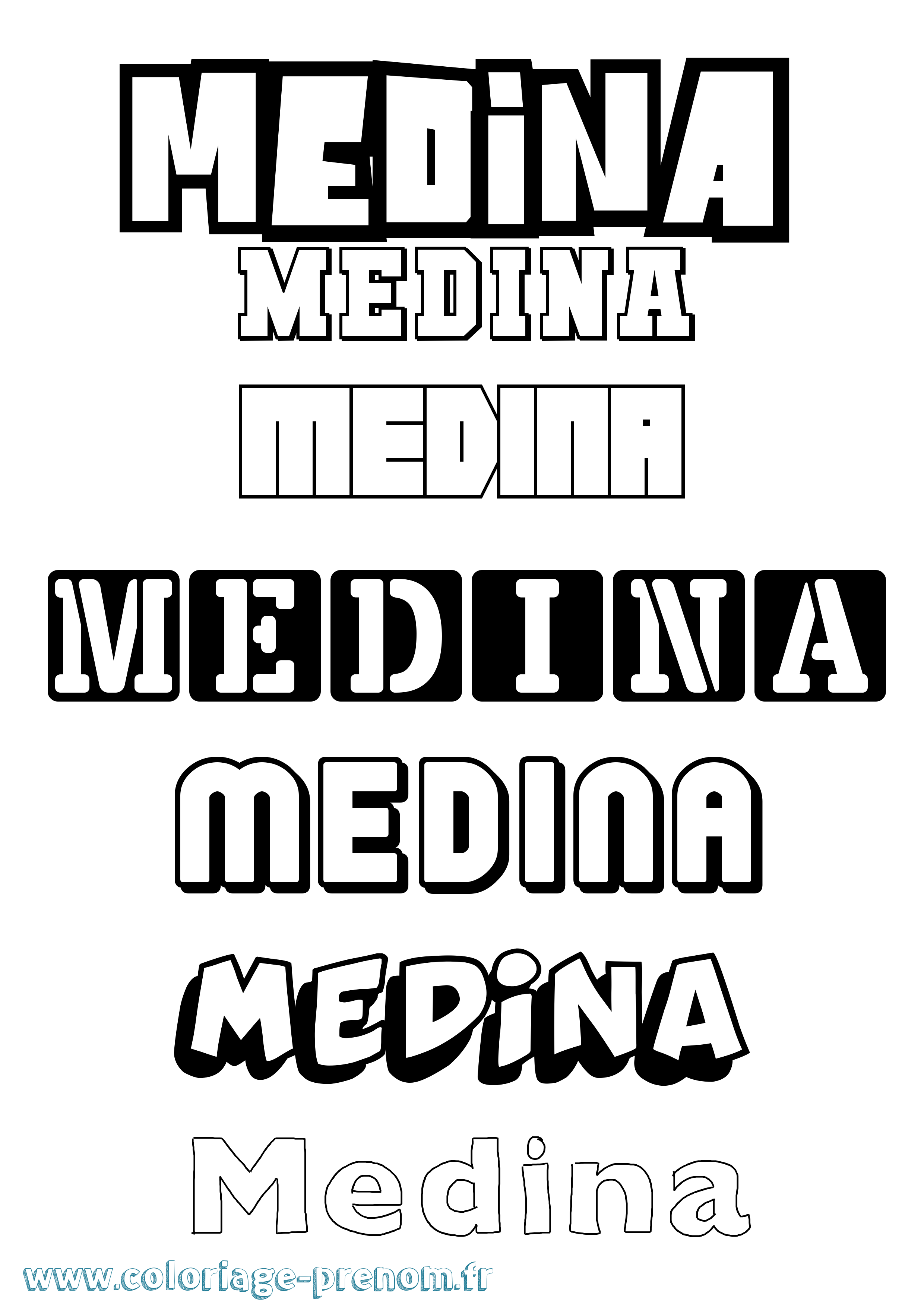 Coloriage prénom Medina Simple