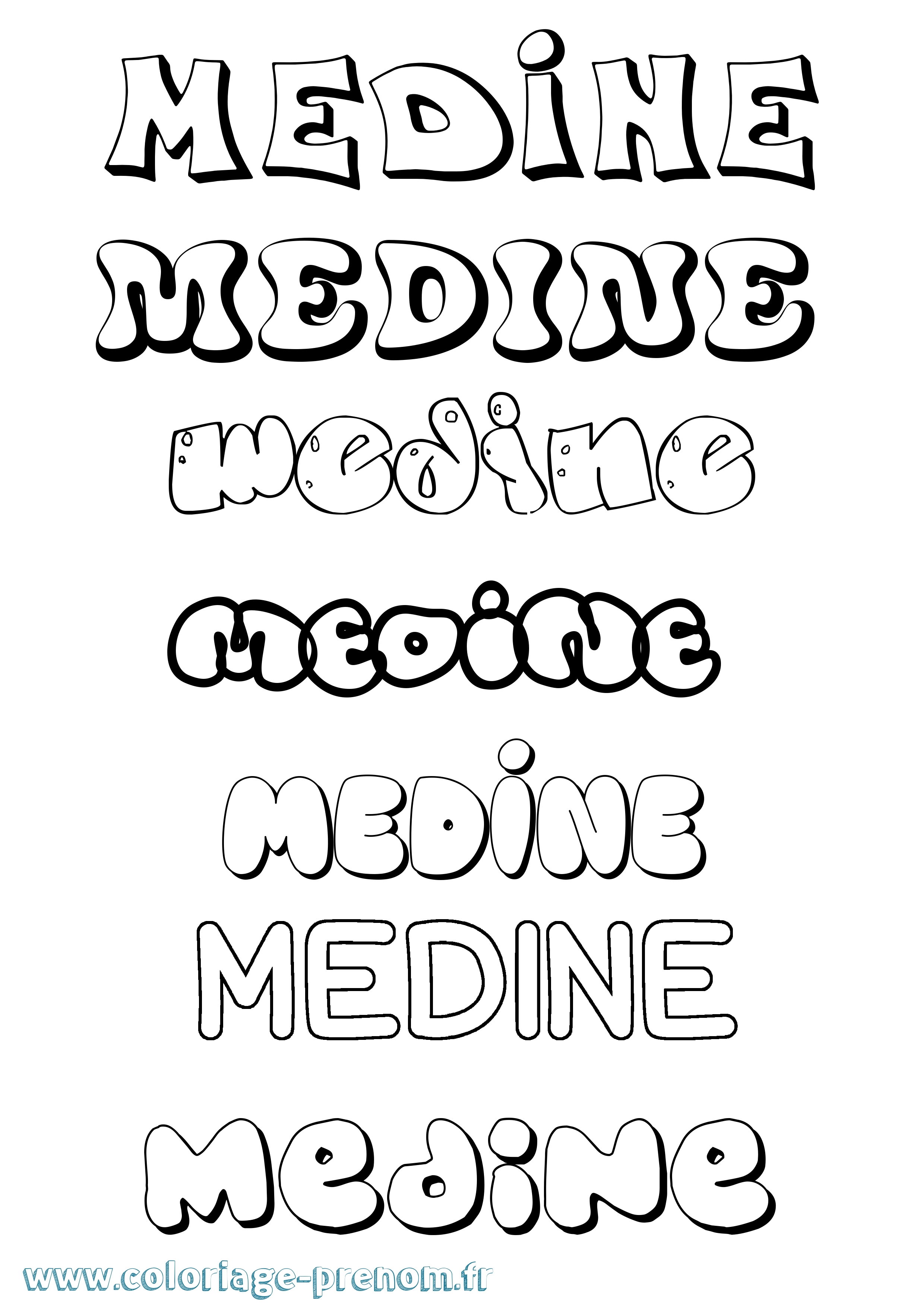 Coloriage prénom Medine Bubble