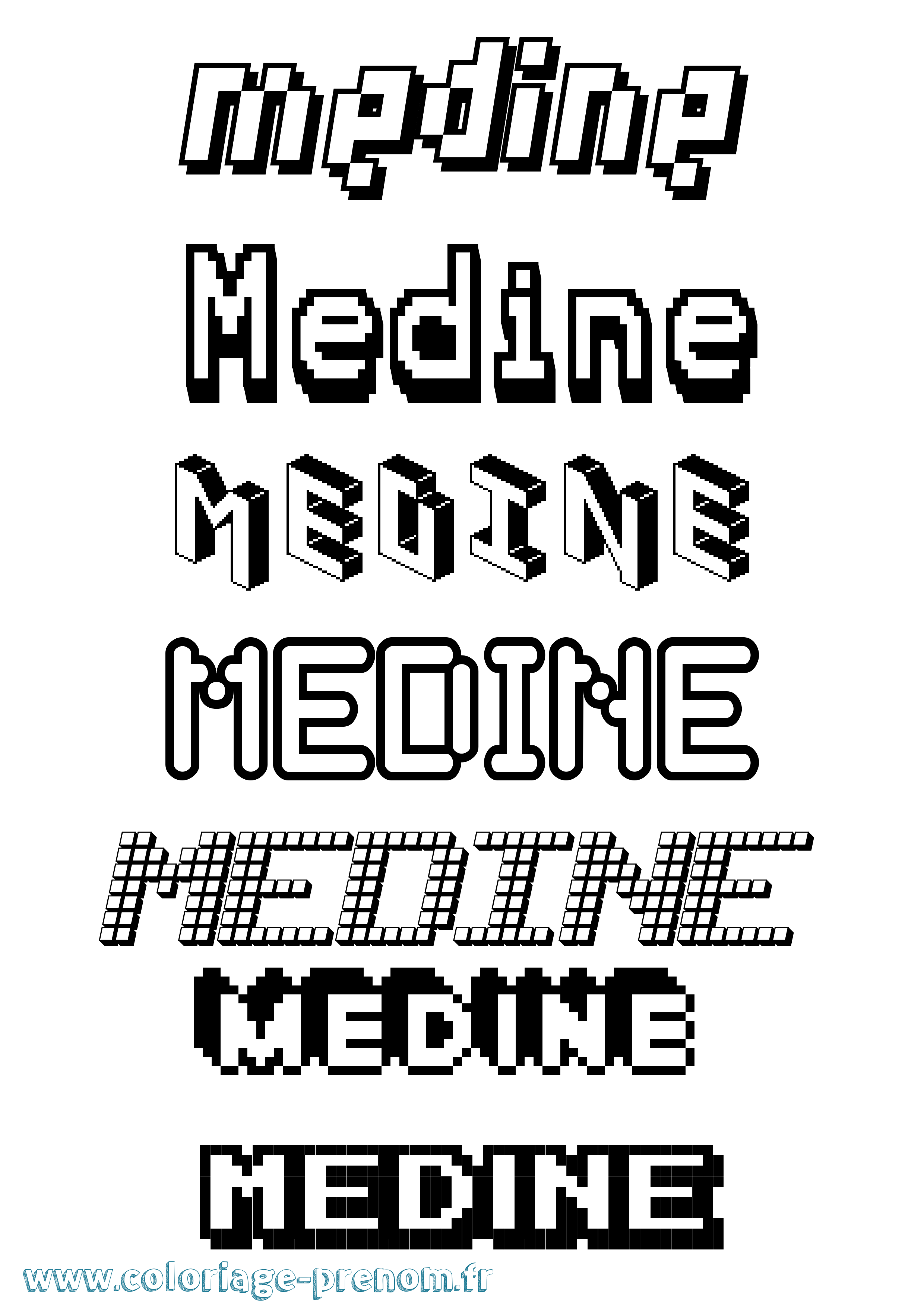 Coloriage prénom Medine Pixel