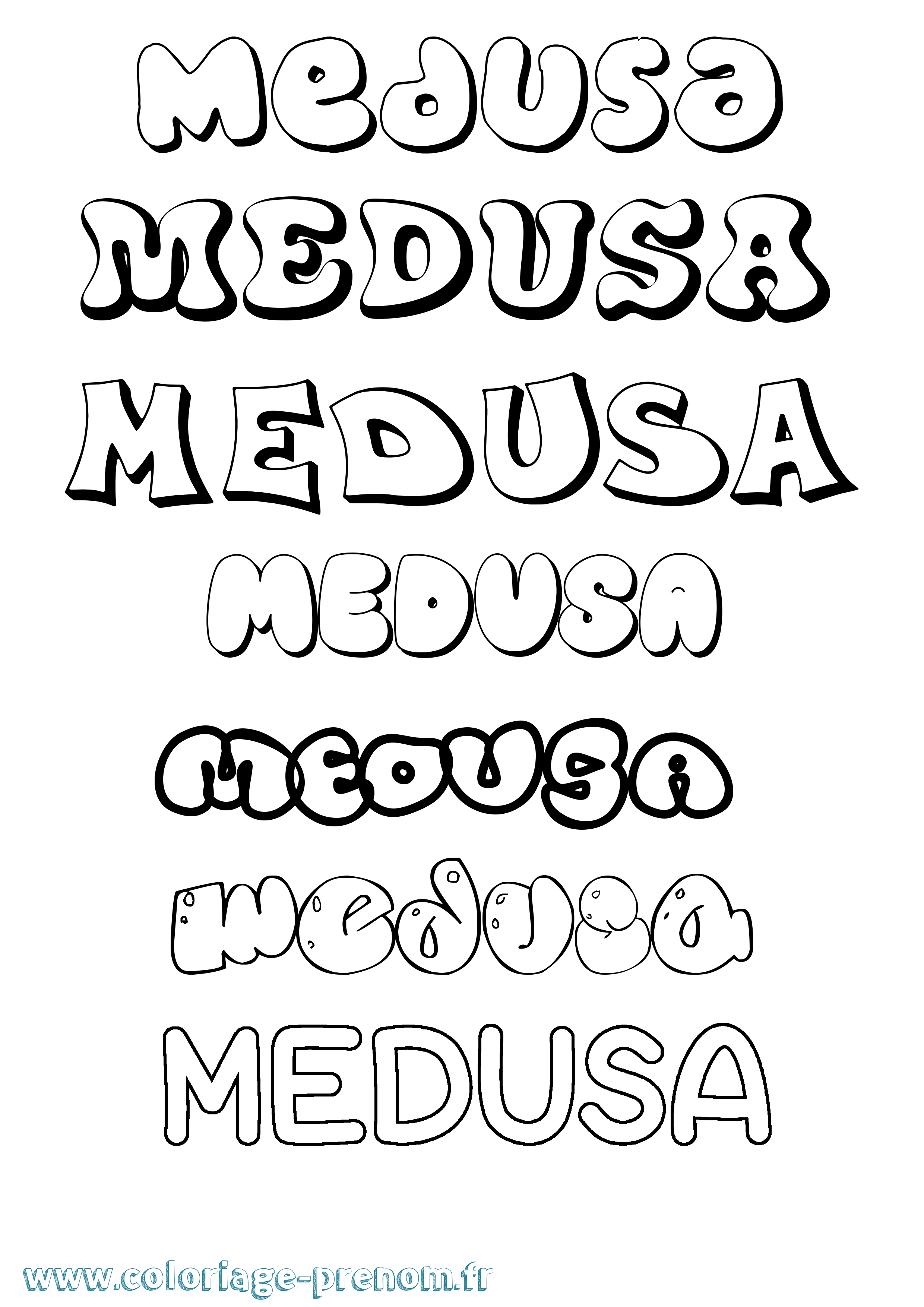 Coloriage prénom Medusa Bubble