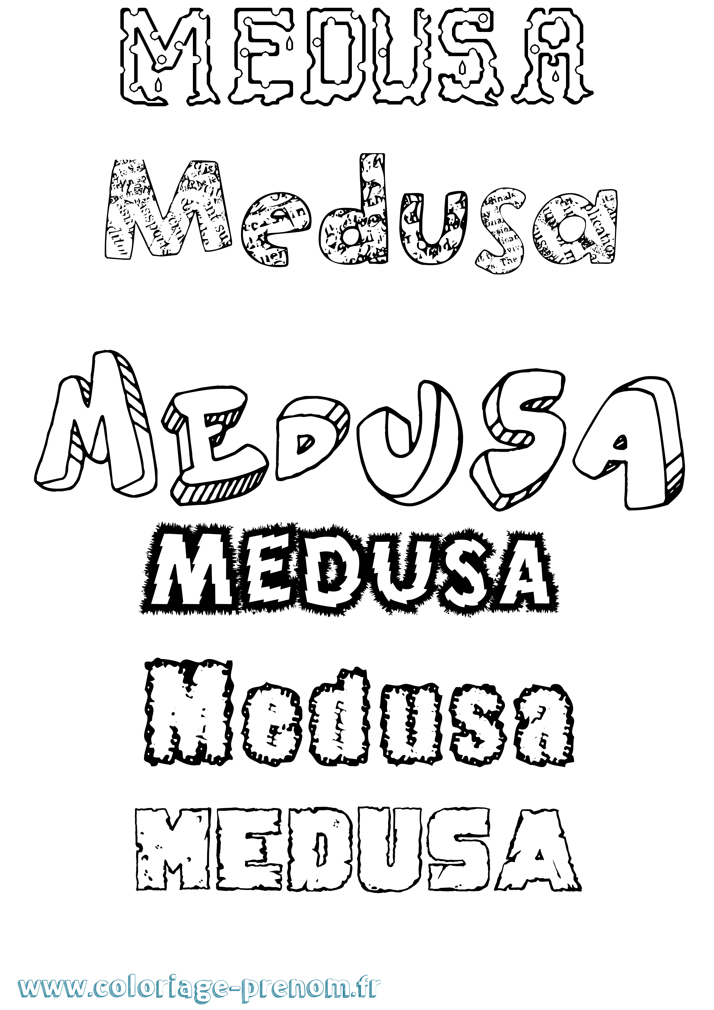 Coloriage prénom Medusa Destructuré