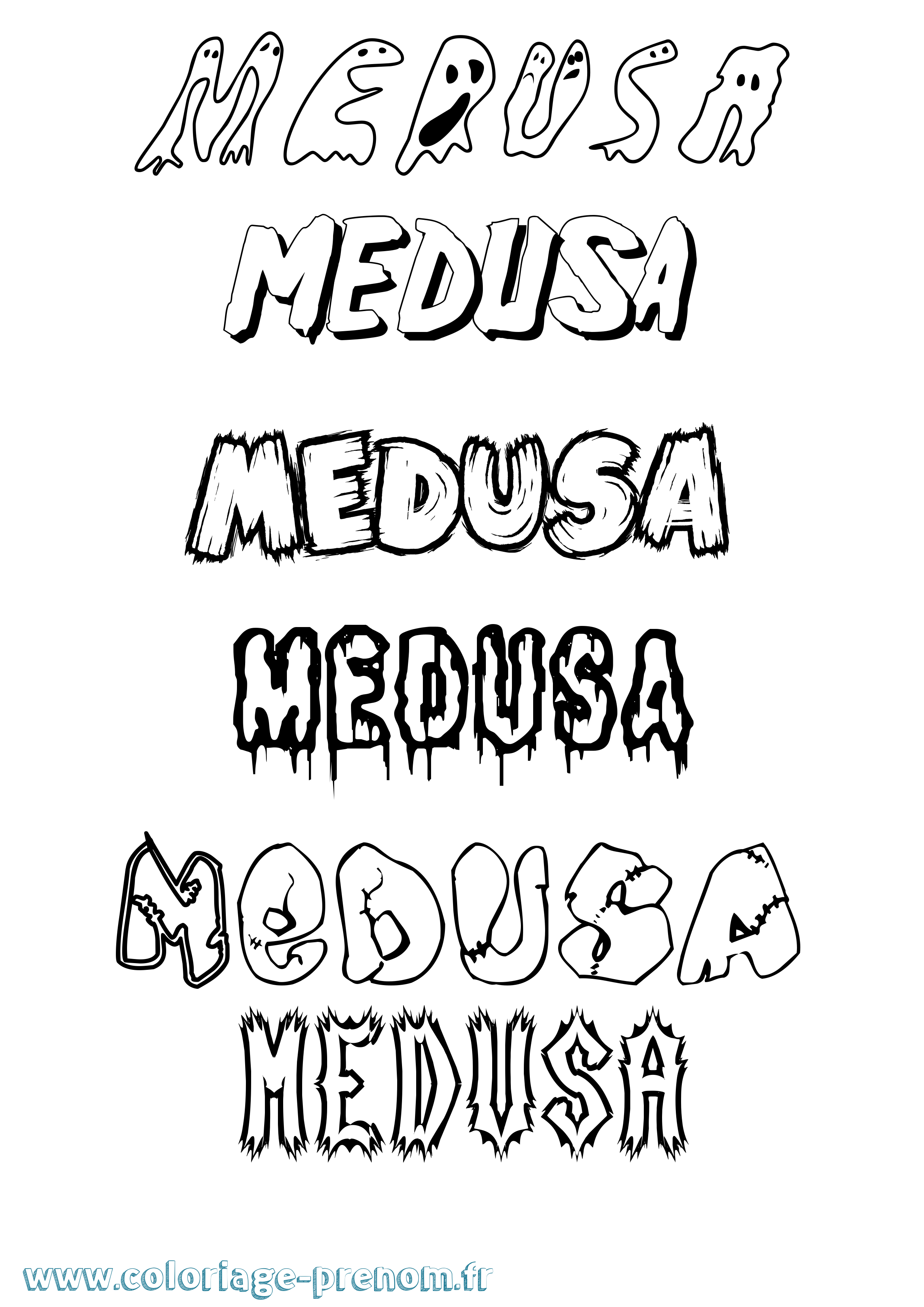 Coloriage prénom Medusa Frisson
