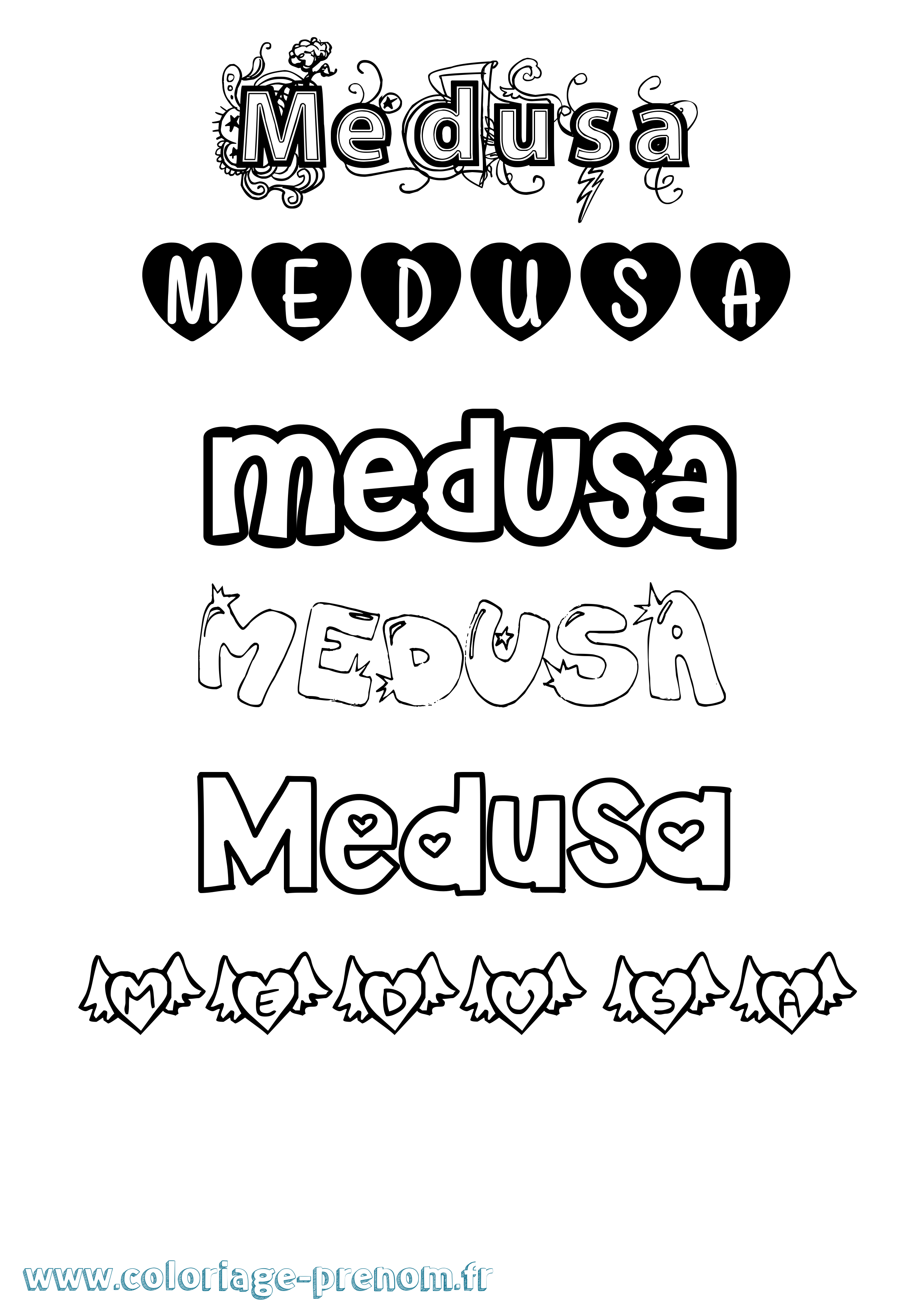 Coloriage prénom Medusa Girly
