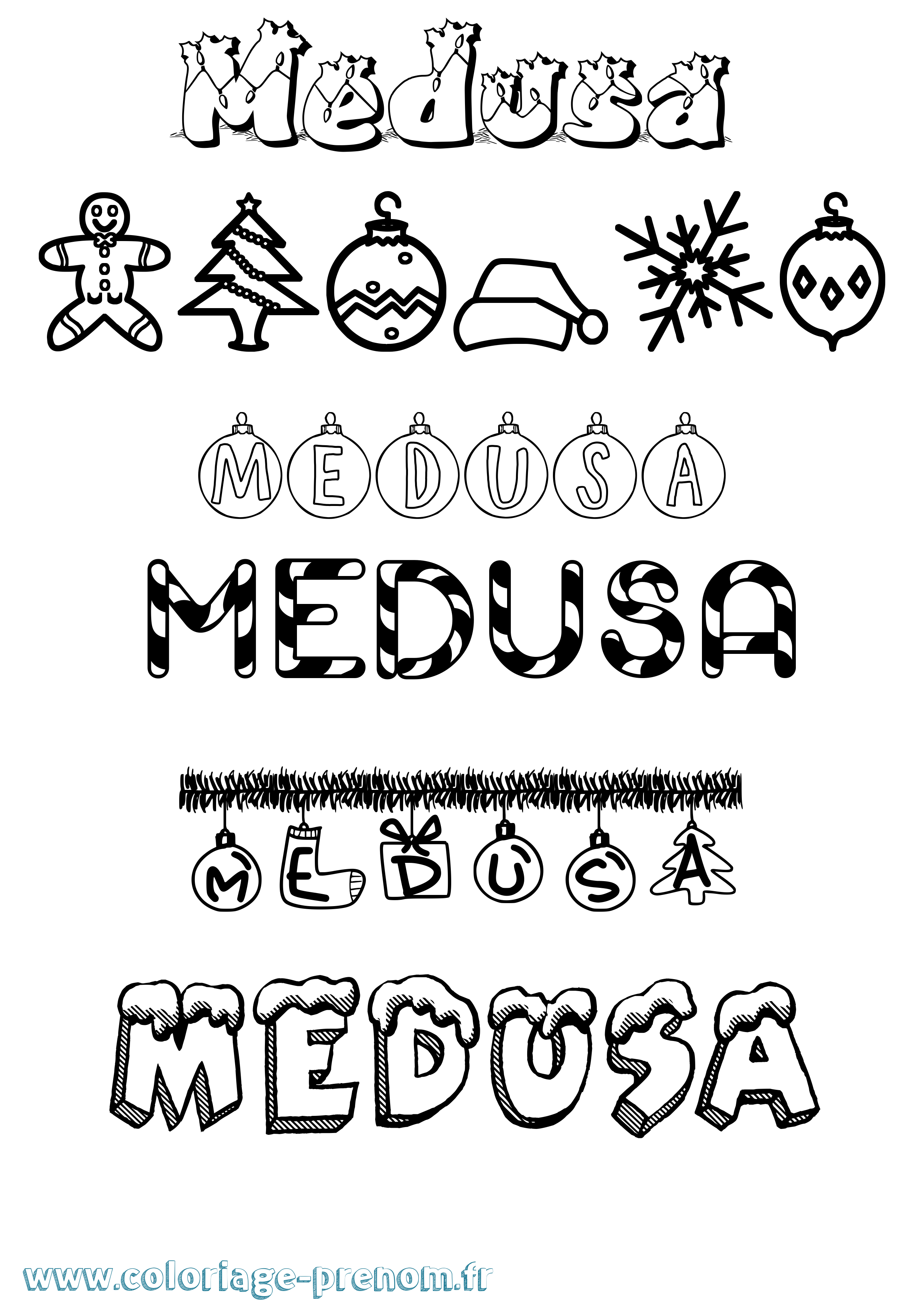 Coloriage prénom Medusa Noël