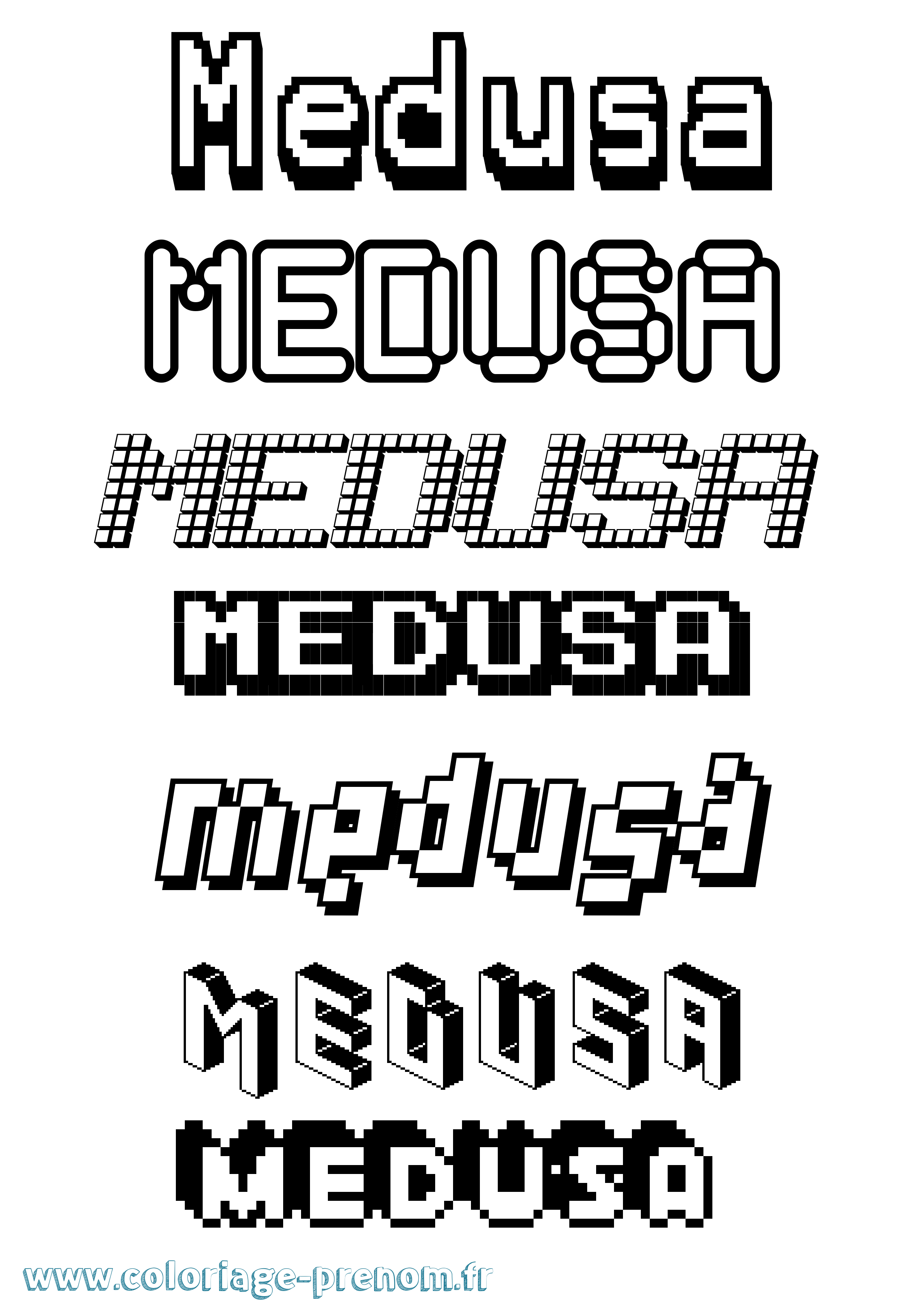 Coloriage prénom Medusa Pixel