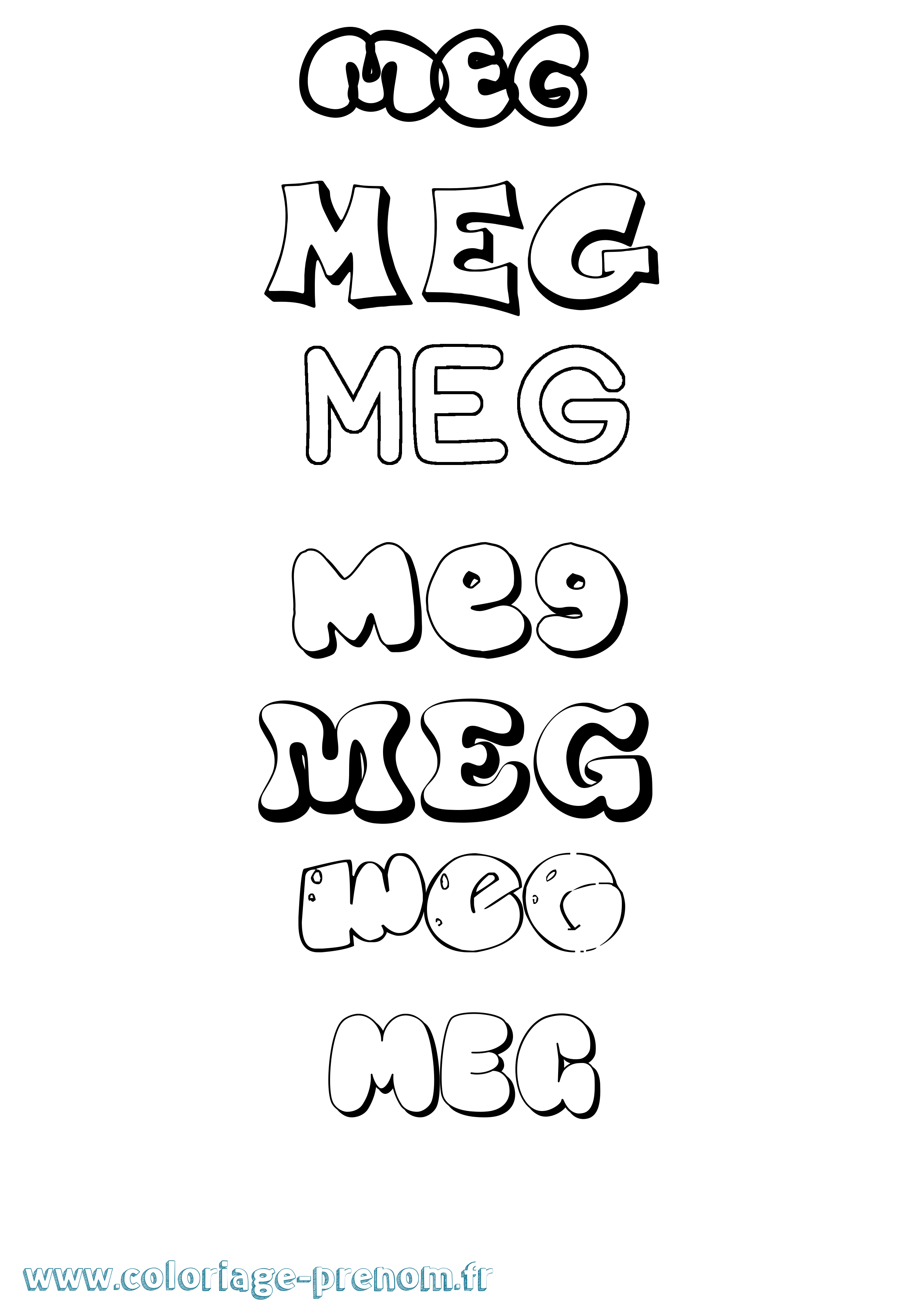 Coloriage prénom Meg Bubble