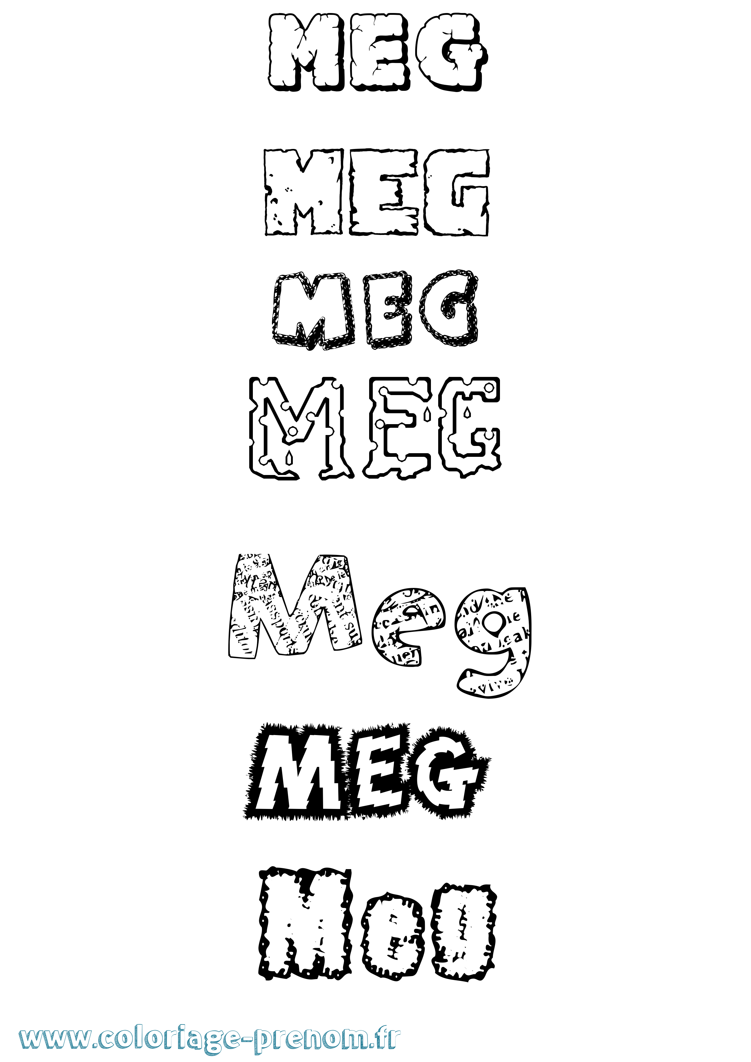 Coloriage prénom Meg Destructuré