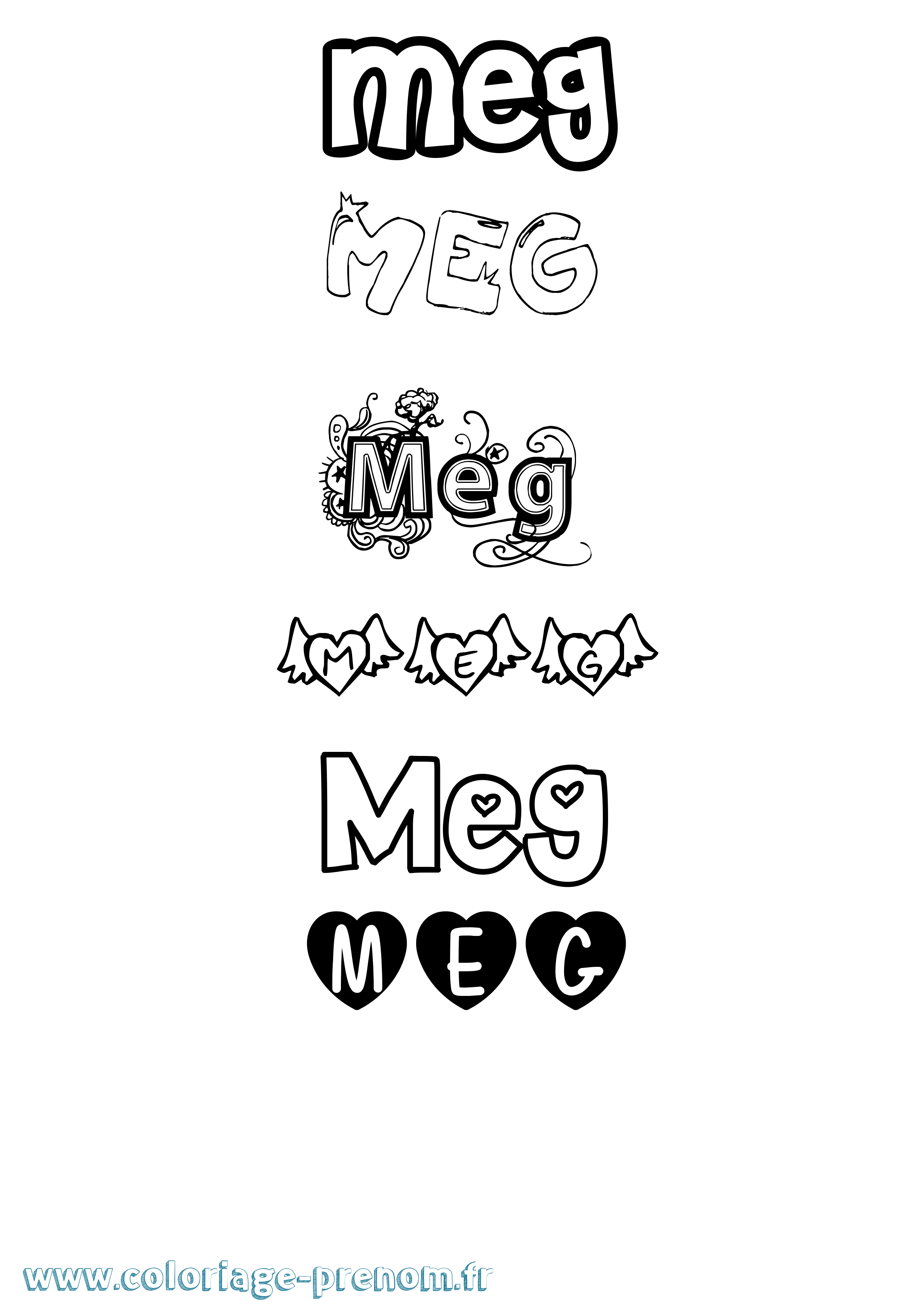 Coloriage prénom Meg Girly