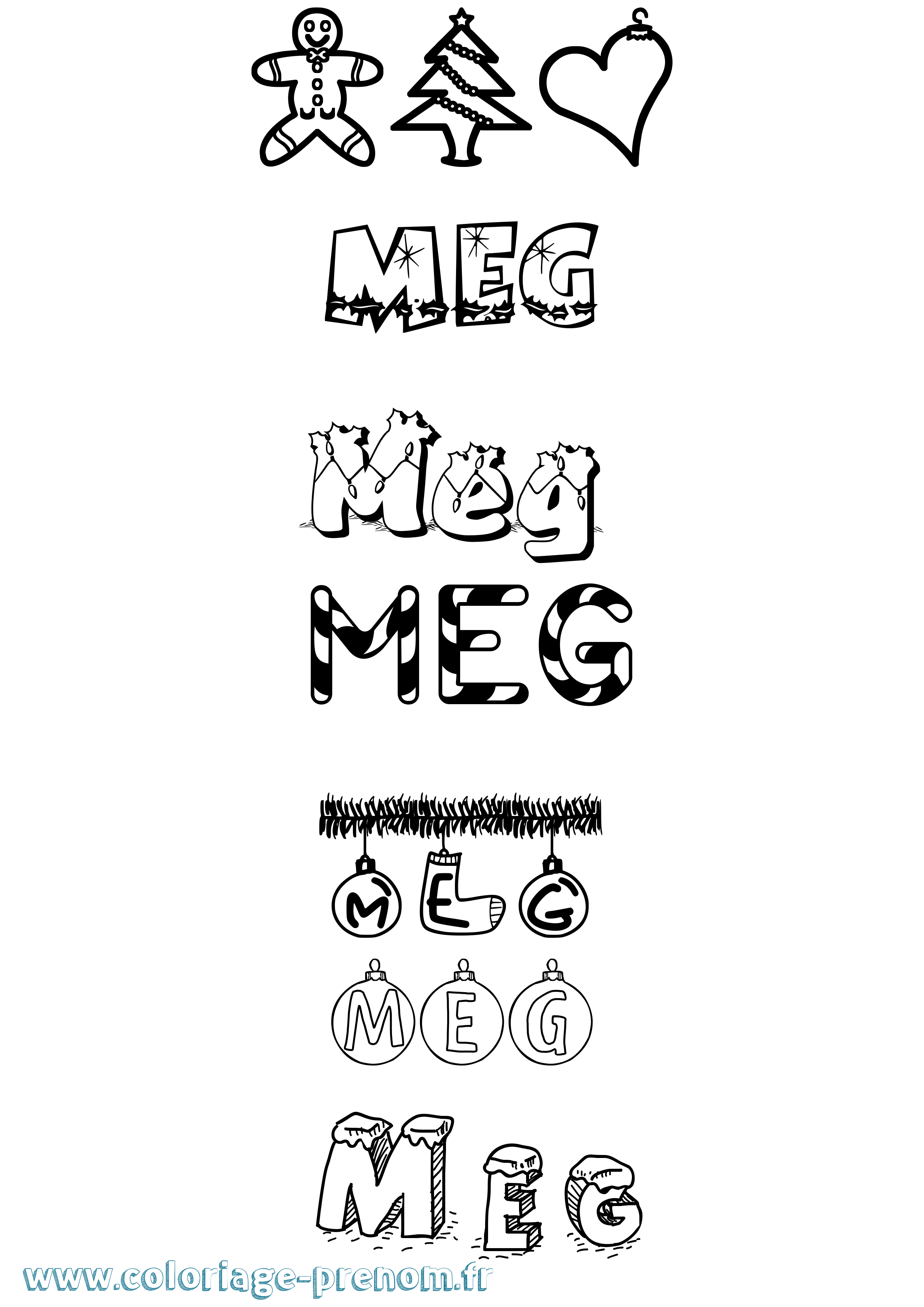 Coloriage prénom Meg Noël