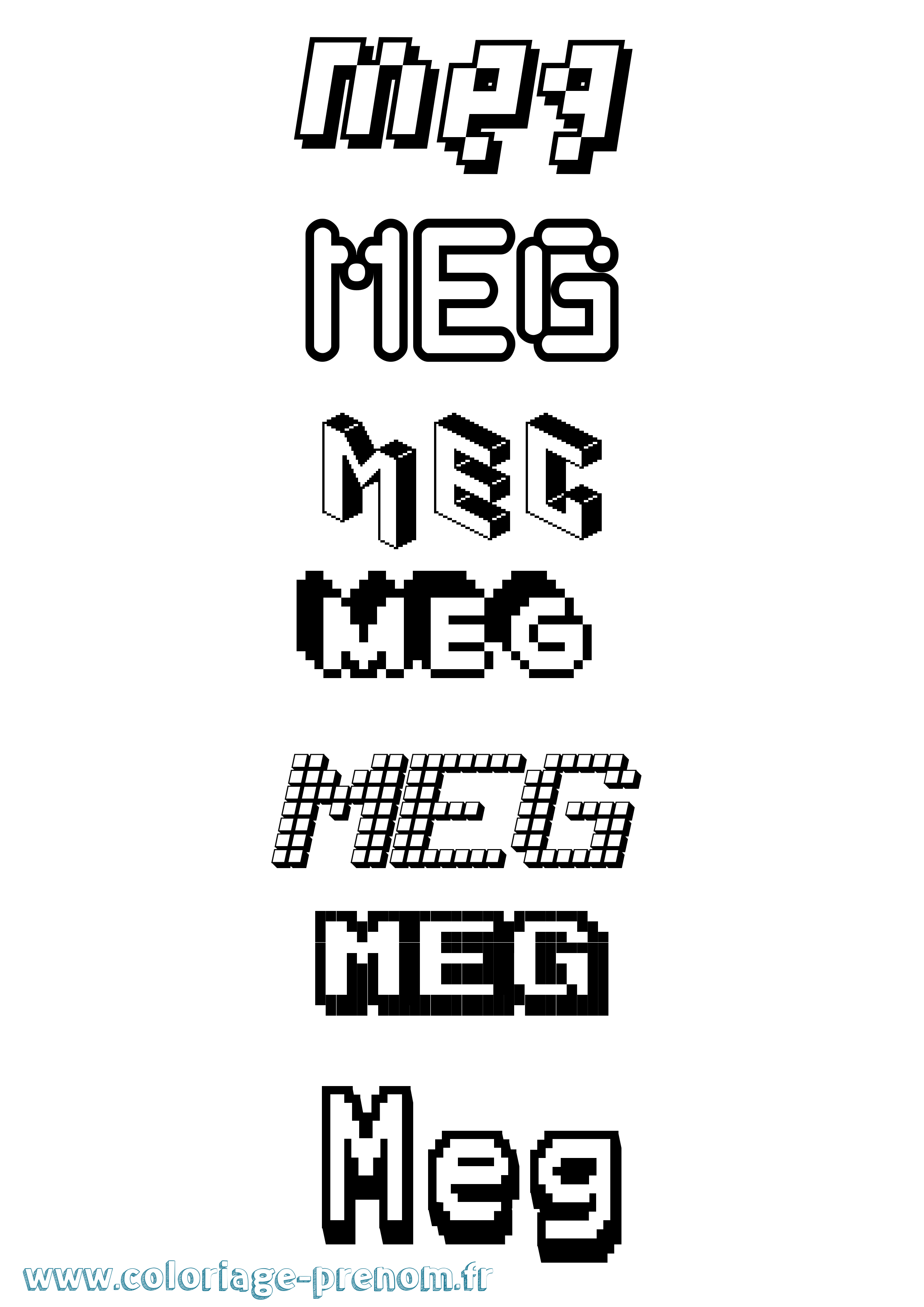 Coloriage prénom Meg Pixel