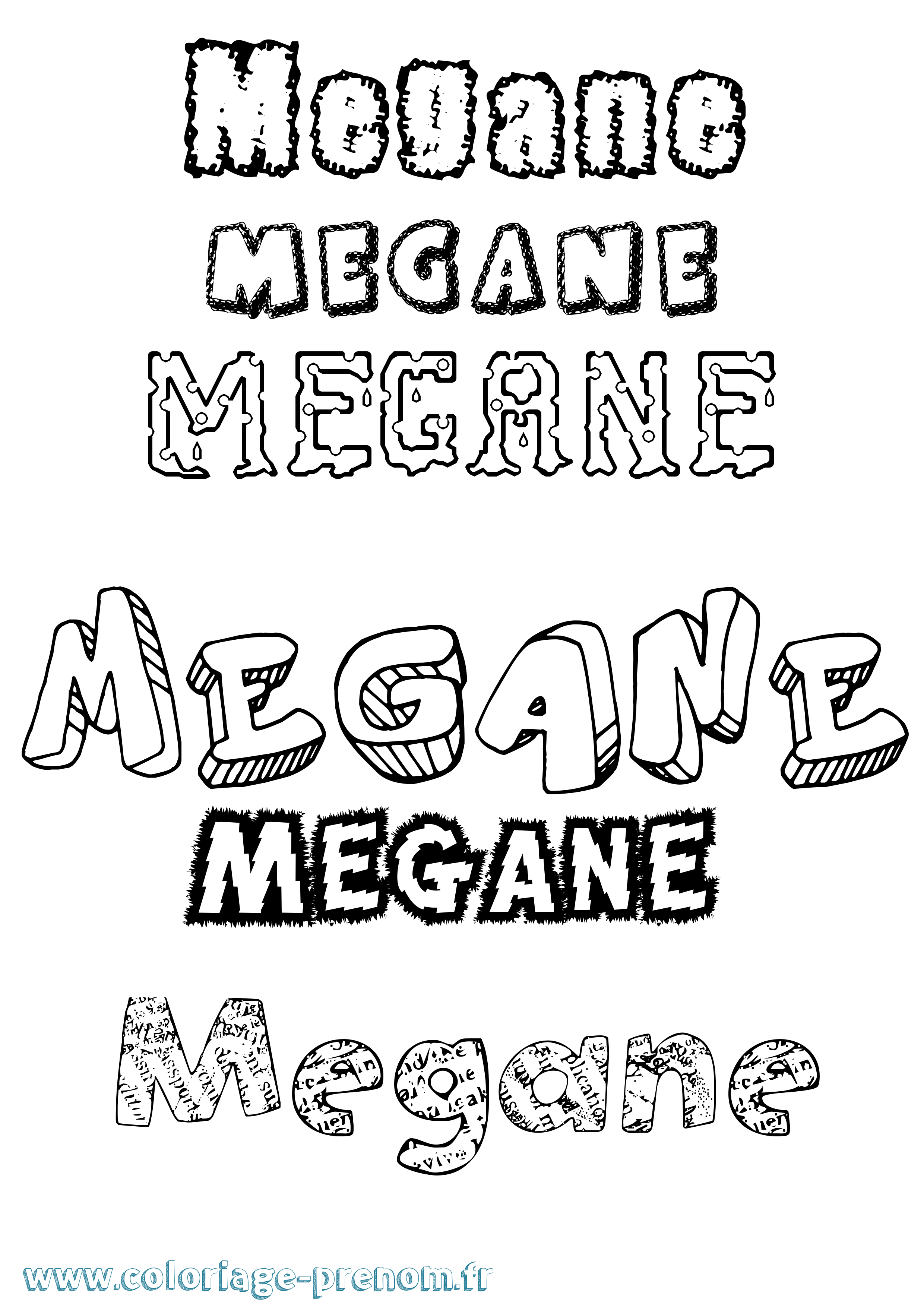 Coloriage prénom Megane Destructuré