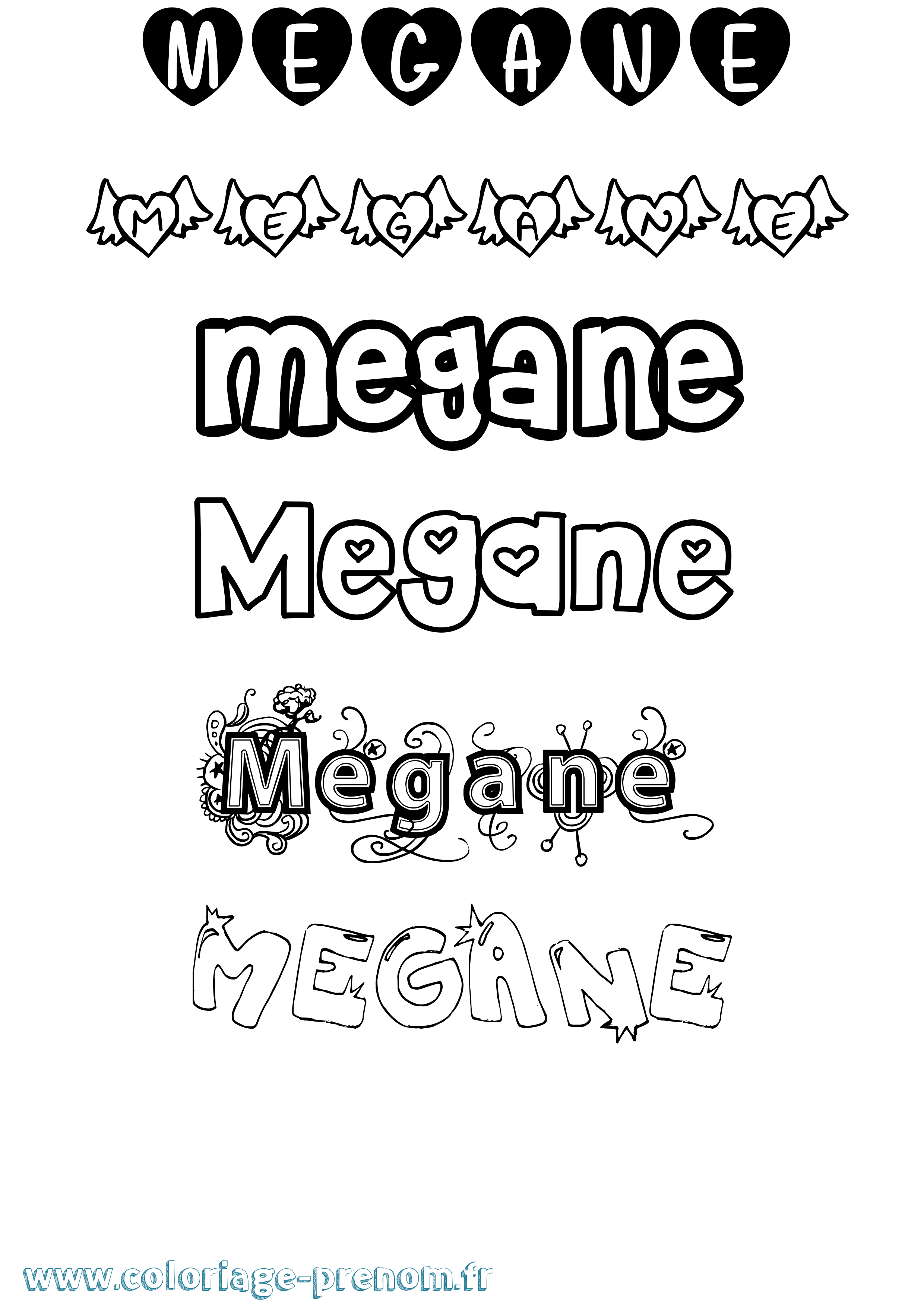 Coloriage prénom Megane Girly