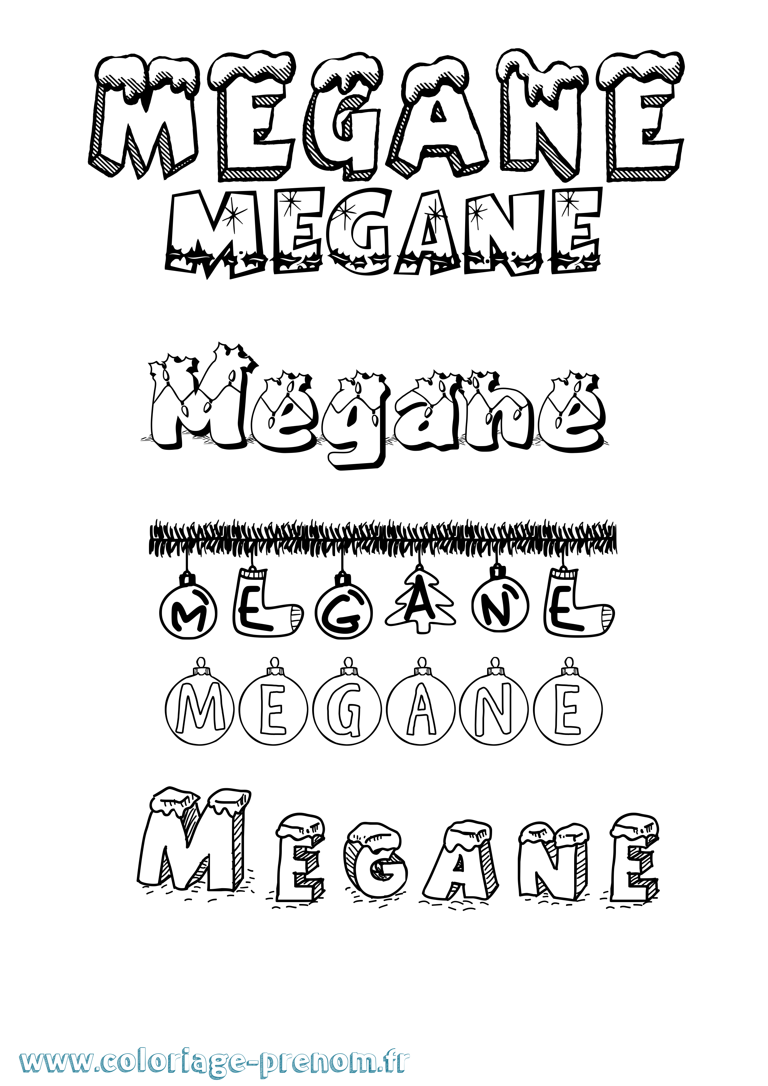 Coloriage prénom Megane Noël