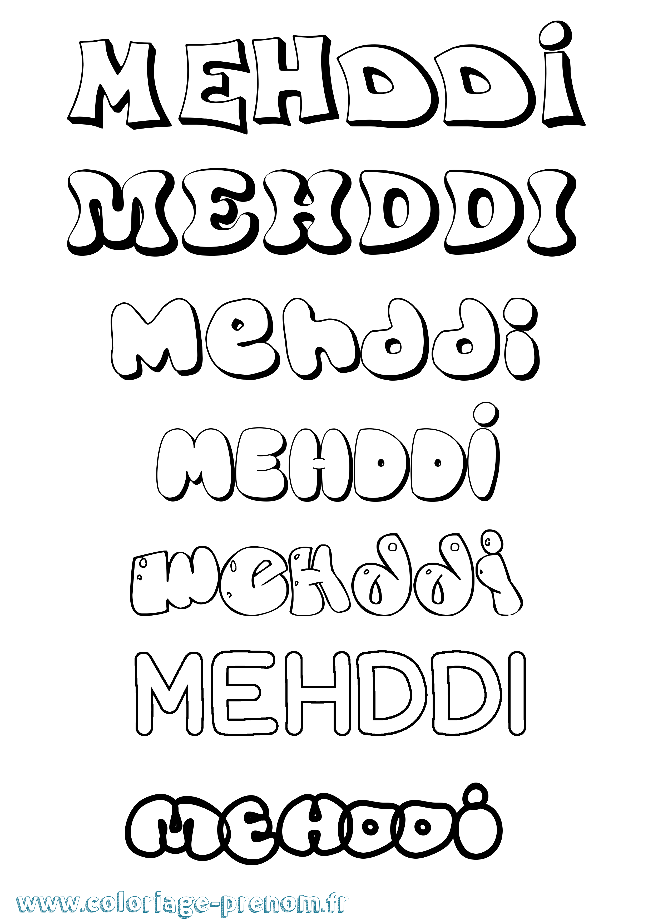 Coloriage prénom Mehddi Bubble