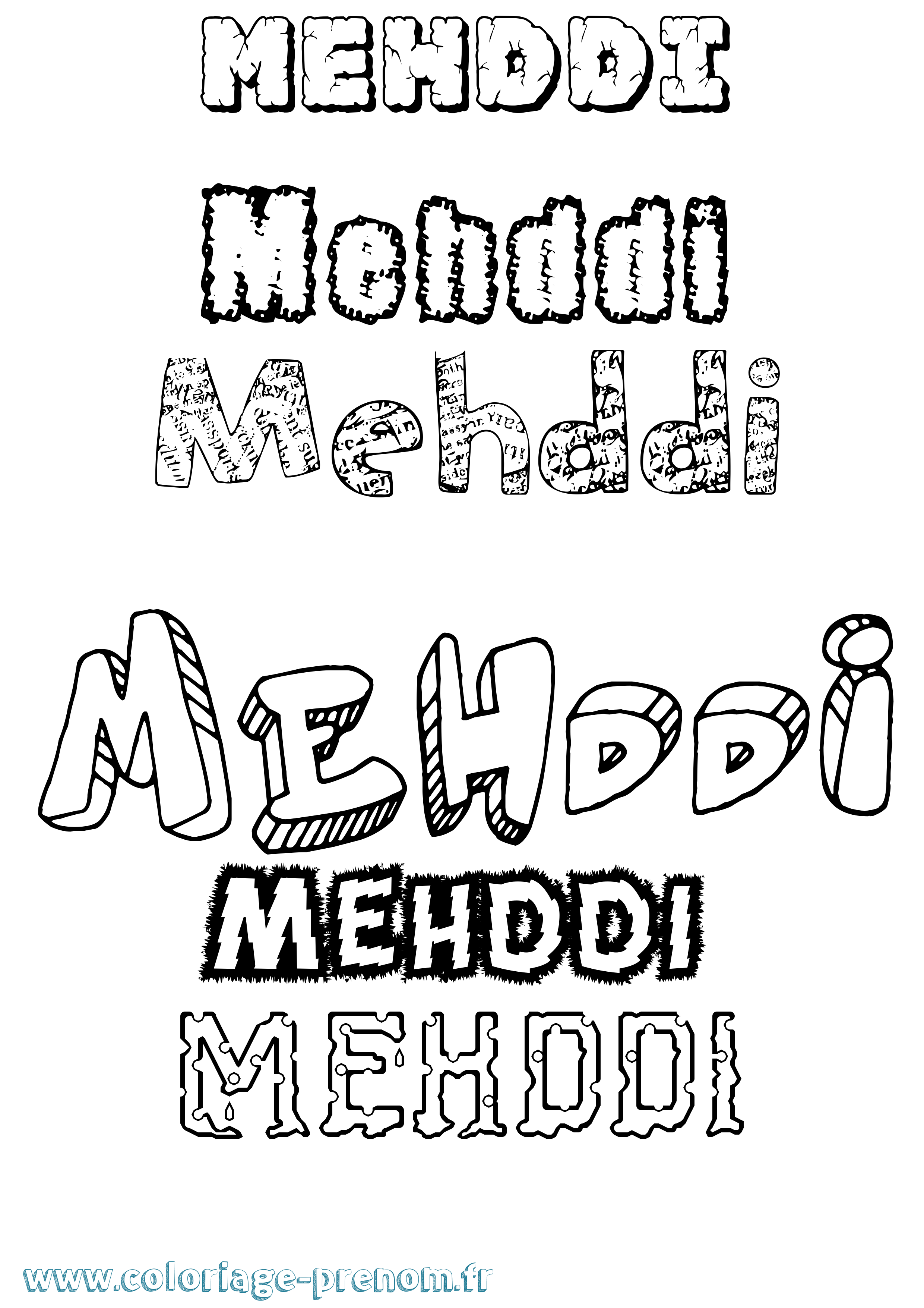 Coloriage prénom Mehddi Destructuré
