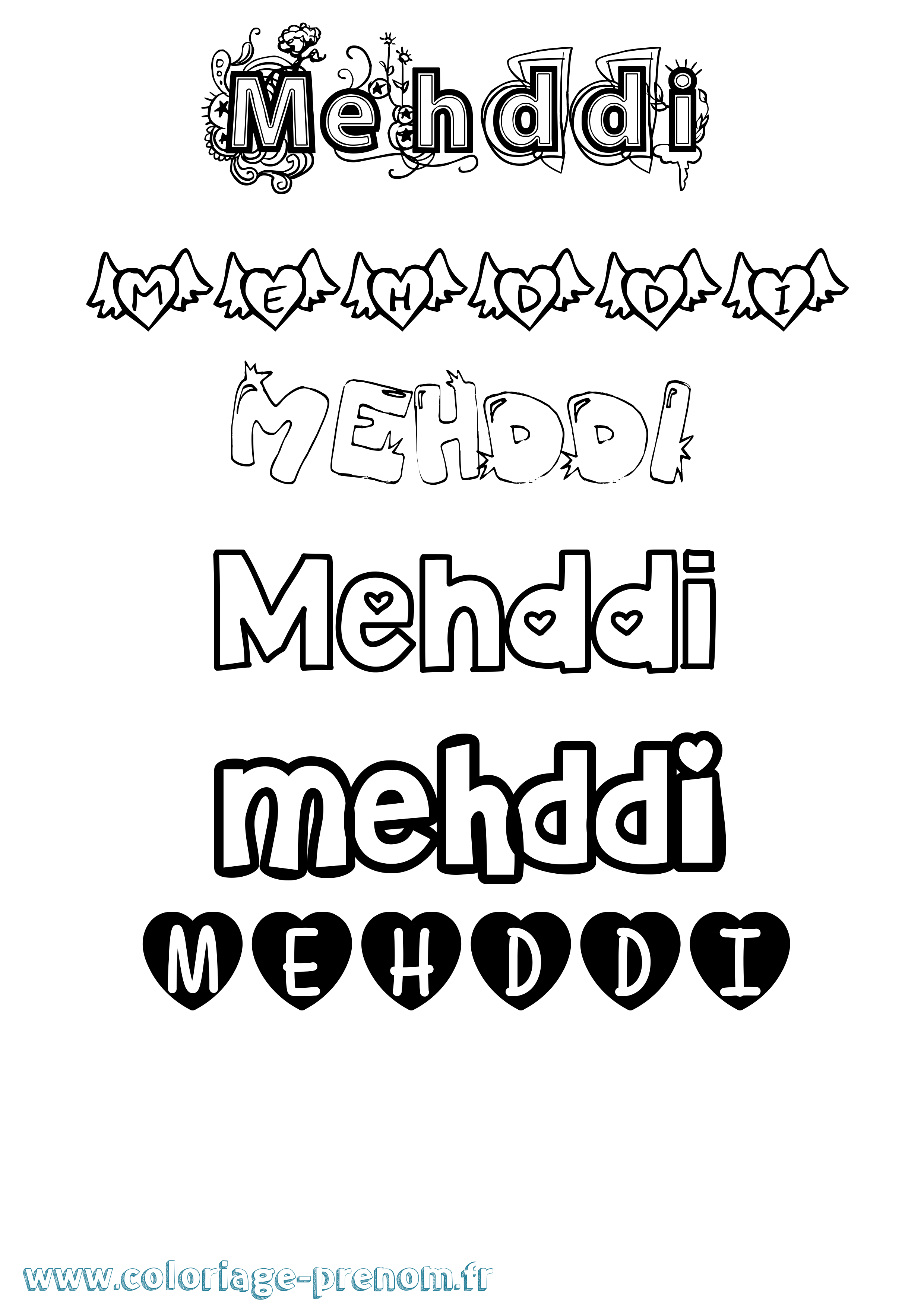Coloriage prénom Mehddi Girly