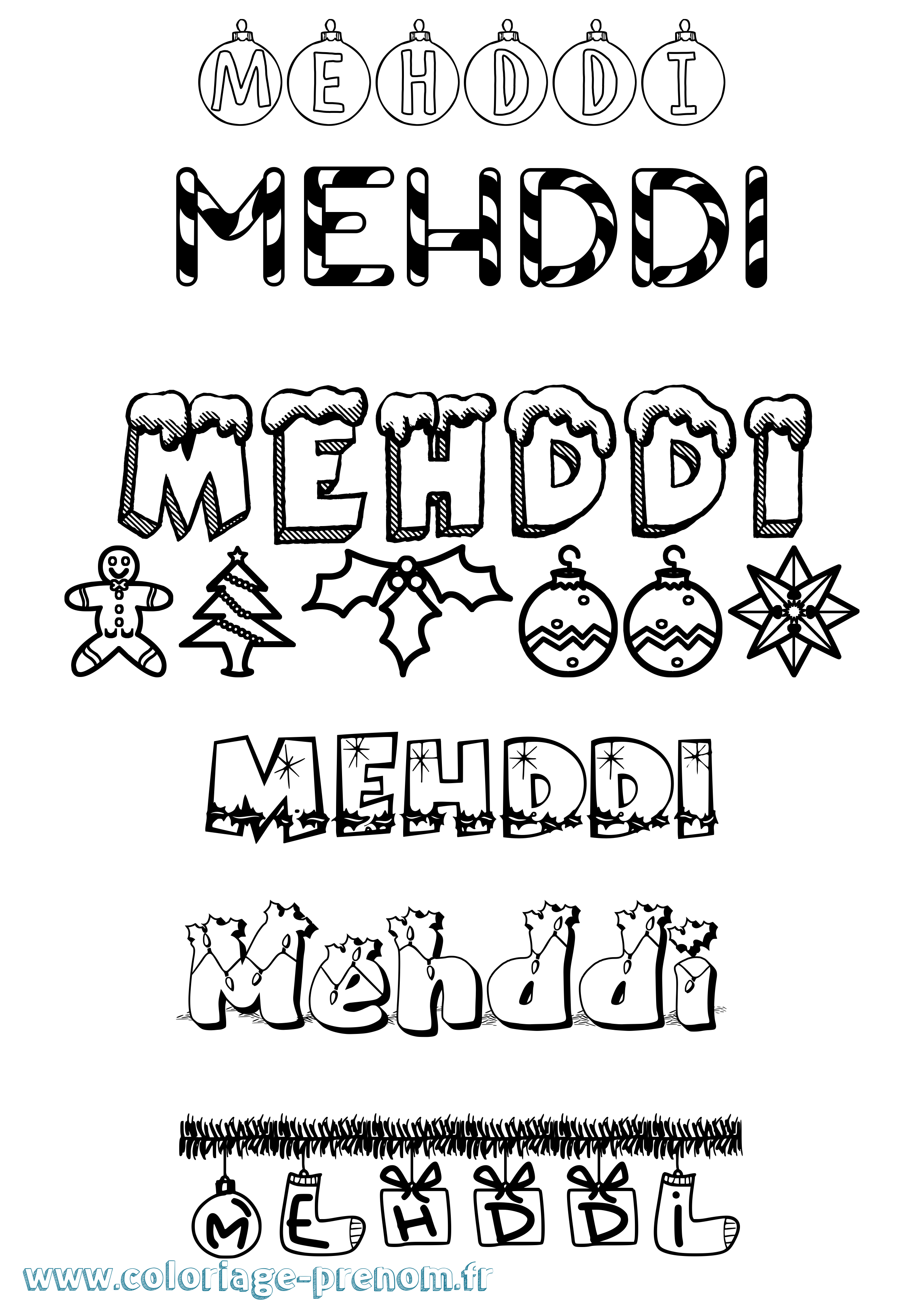 Coloriage prénom Mehddi Noël