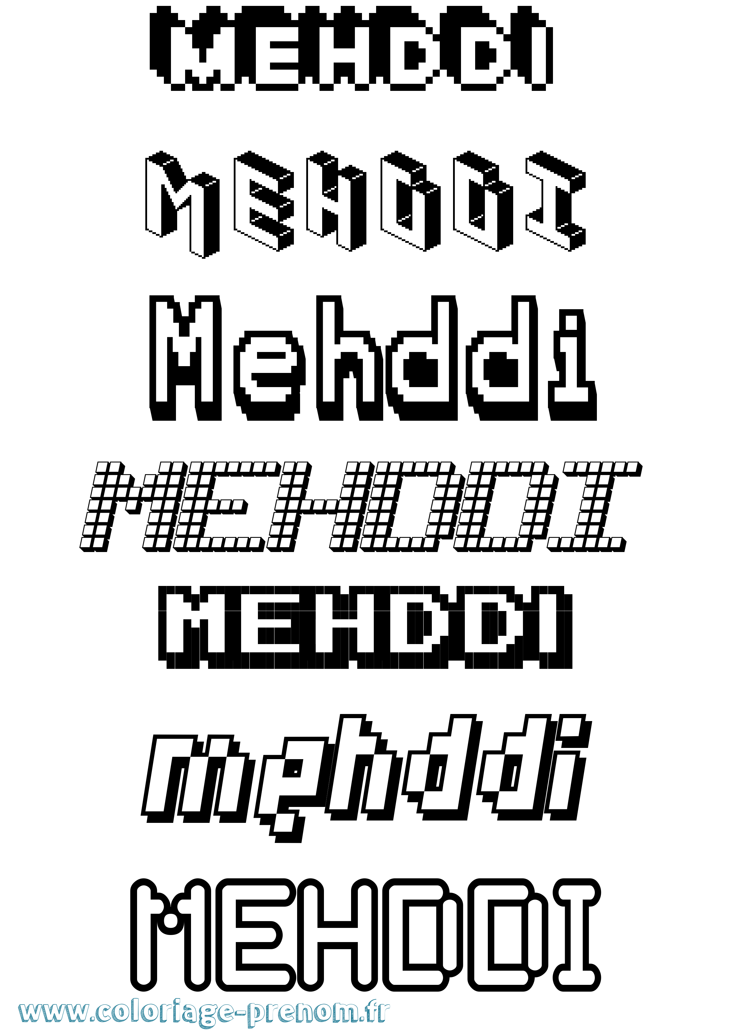 Coloriage prénom Mehddi Pixel
