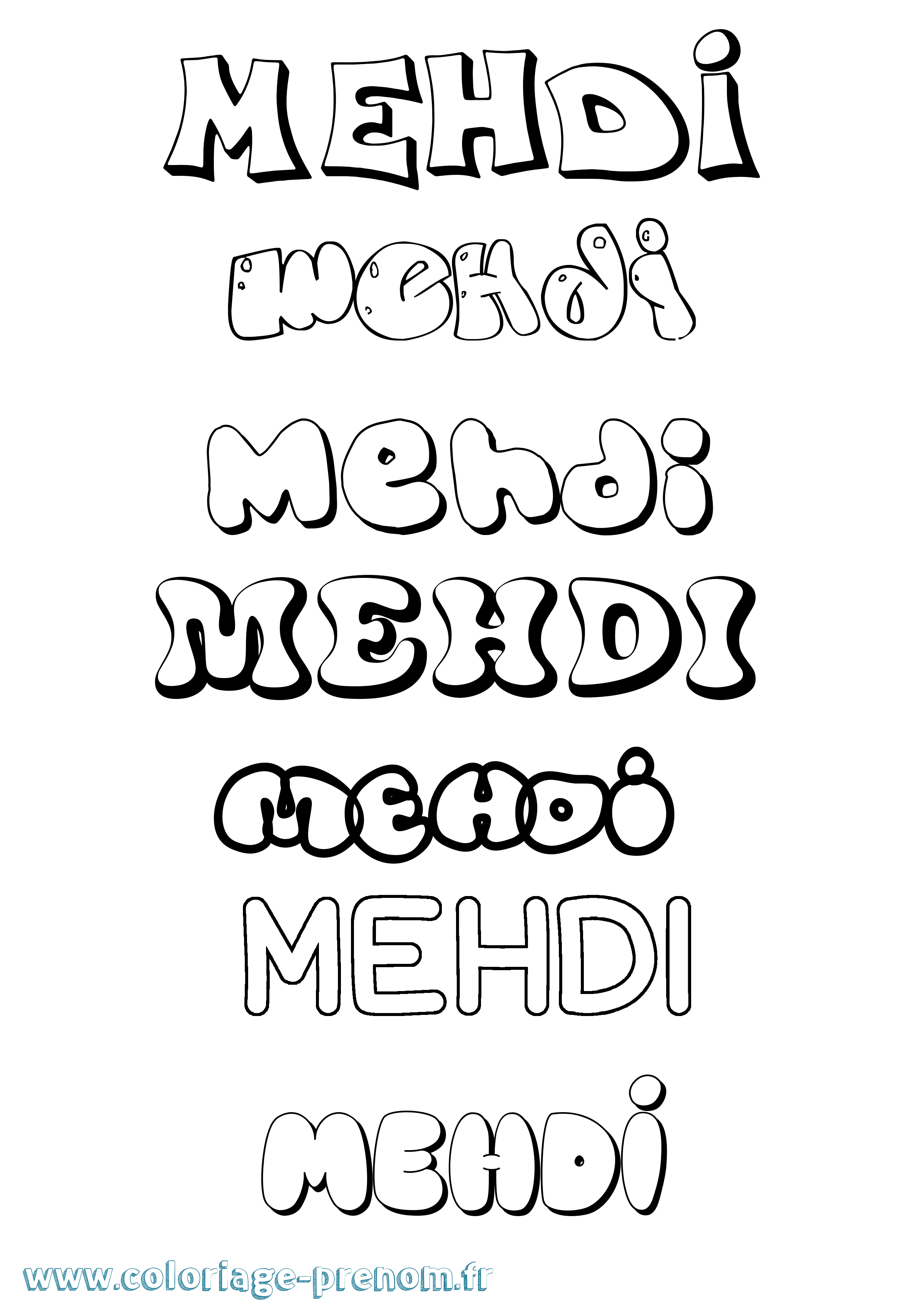 Coloriage prénom Mehdi Bubble
