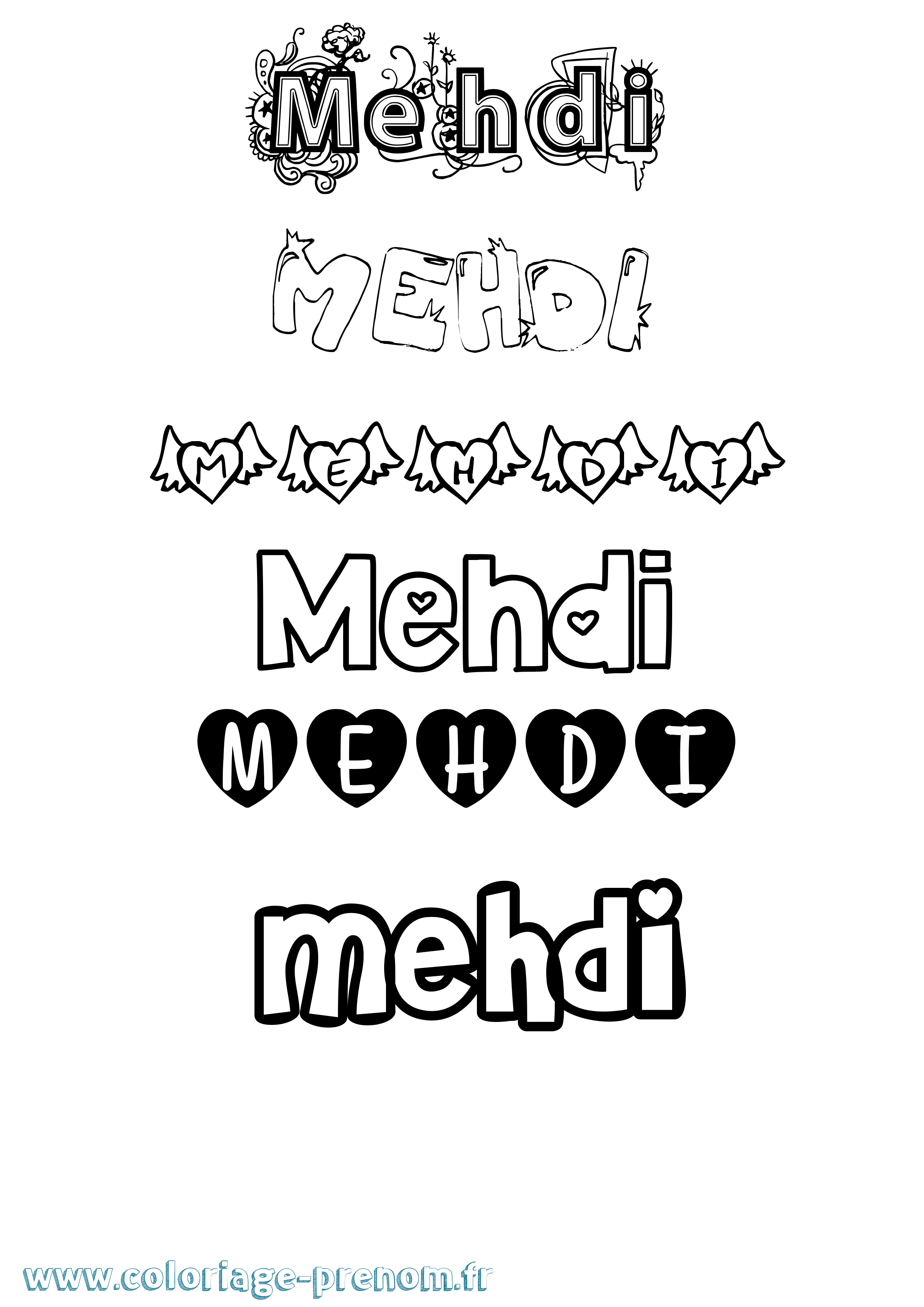 Coloriage prénom Mehdi Girly