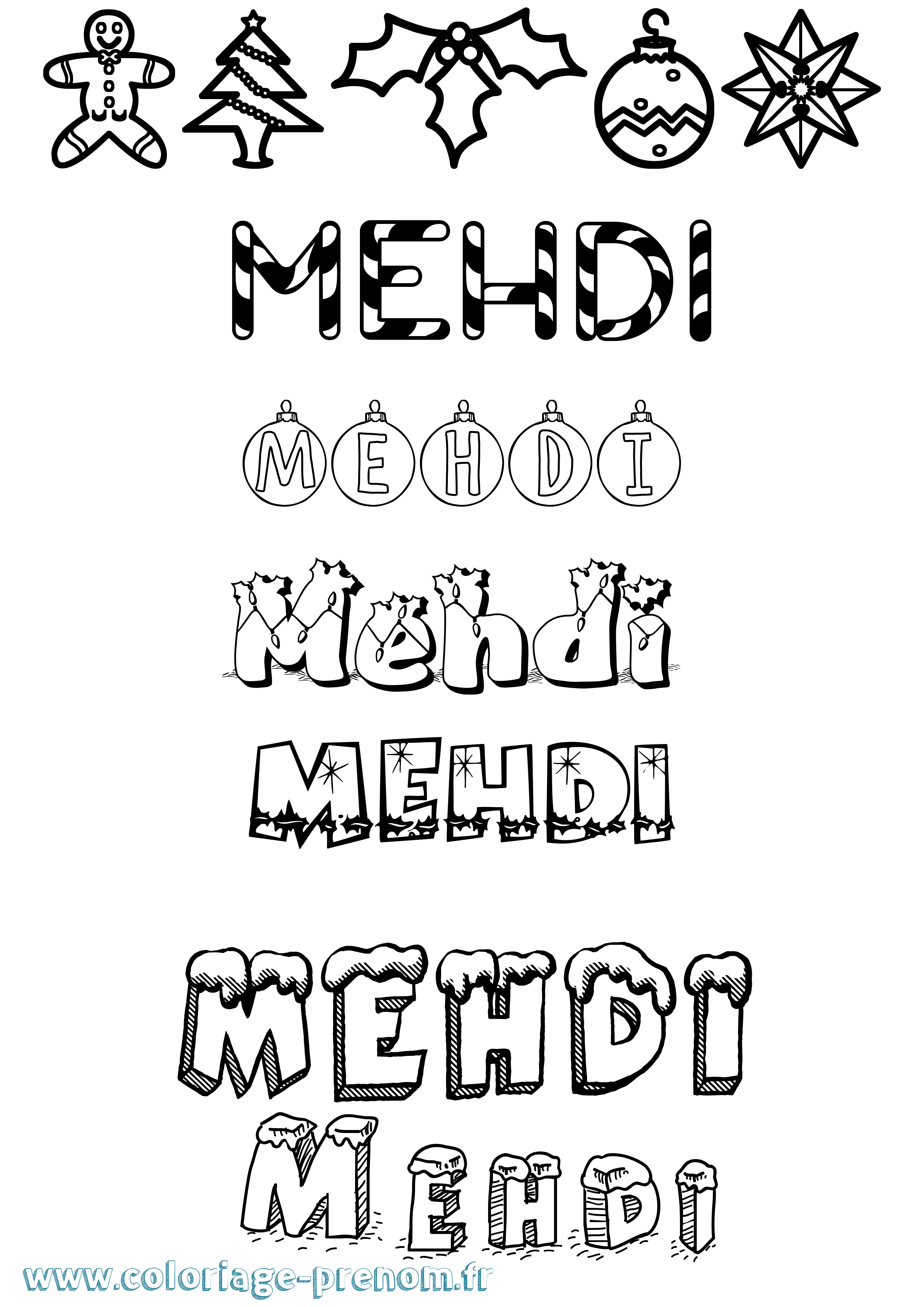 Coloriage prénom Mehdi Noël