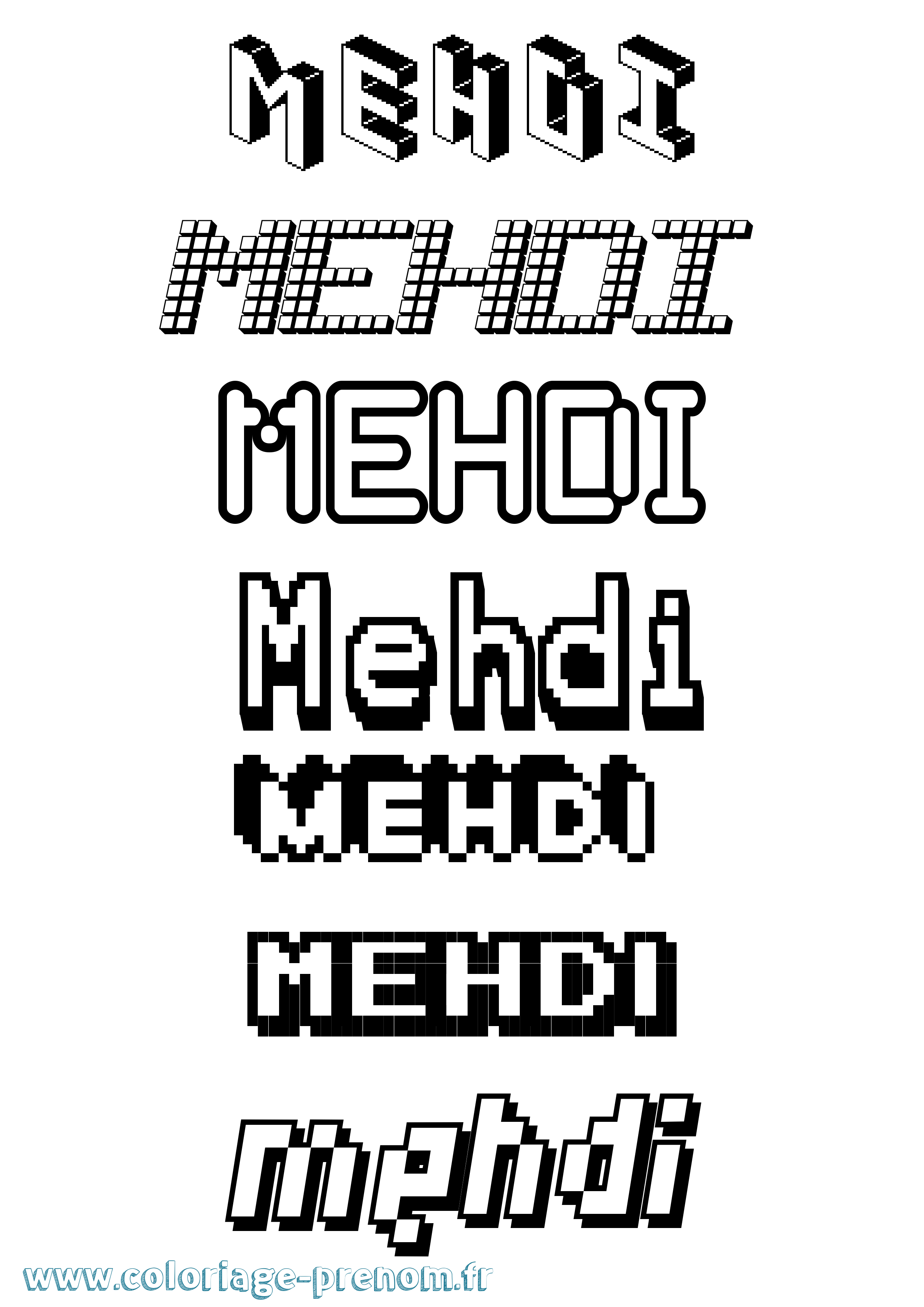 Coloriage prénom Mehdi Pixel