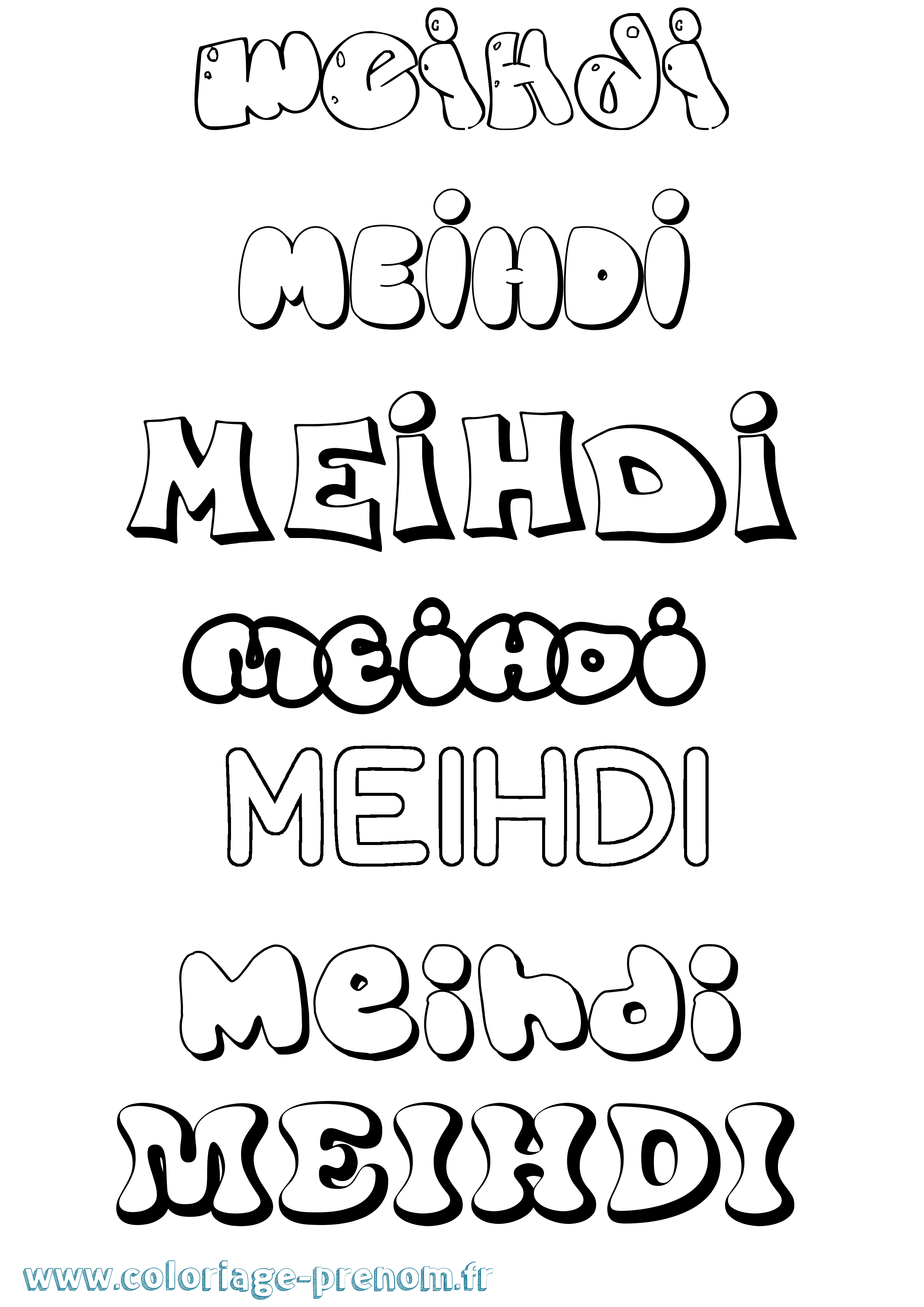 Coloriage prénom Meihdi Bubble