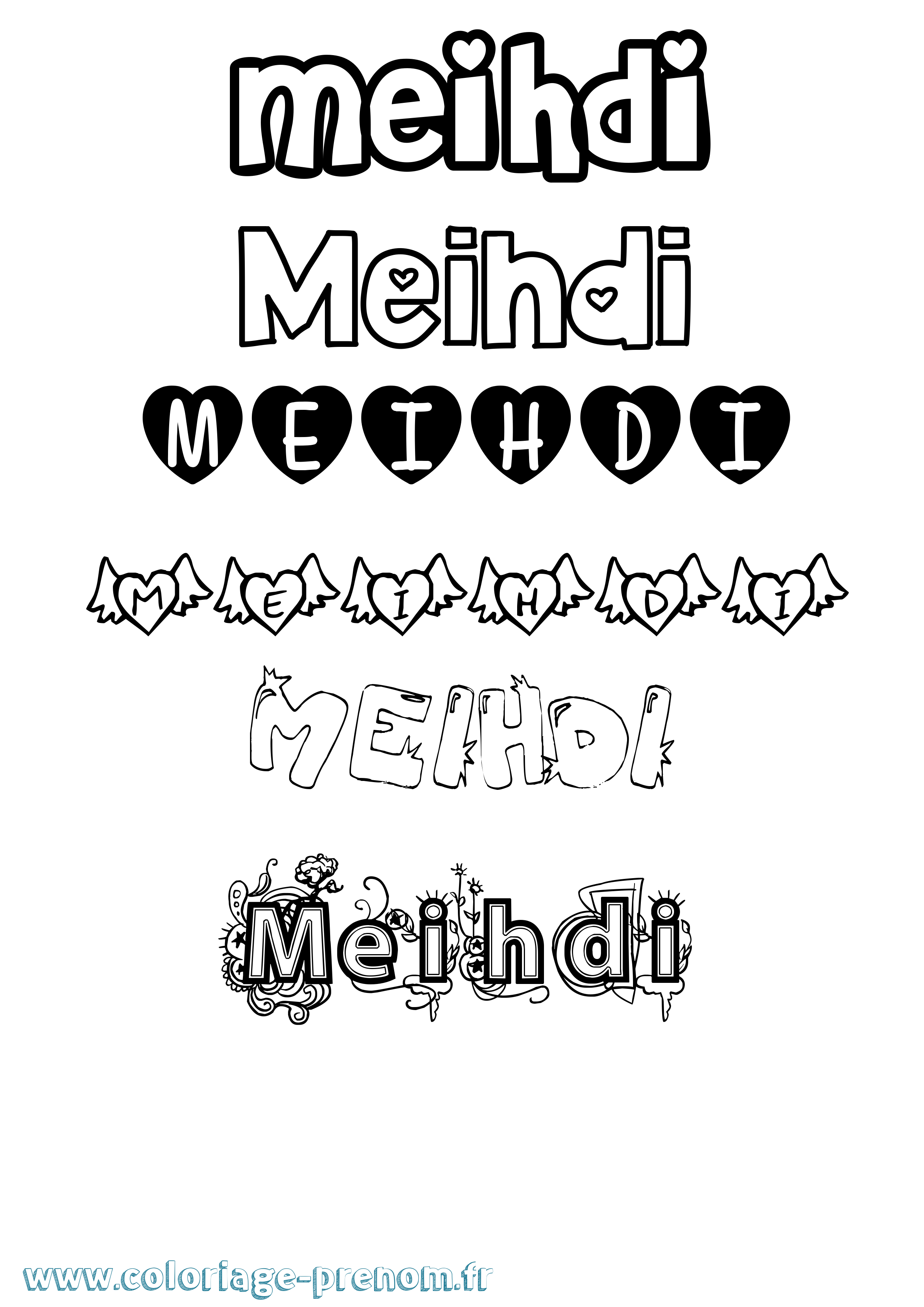 Coloriage prénom Meihdi Girly