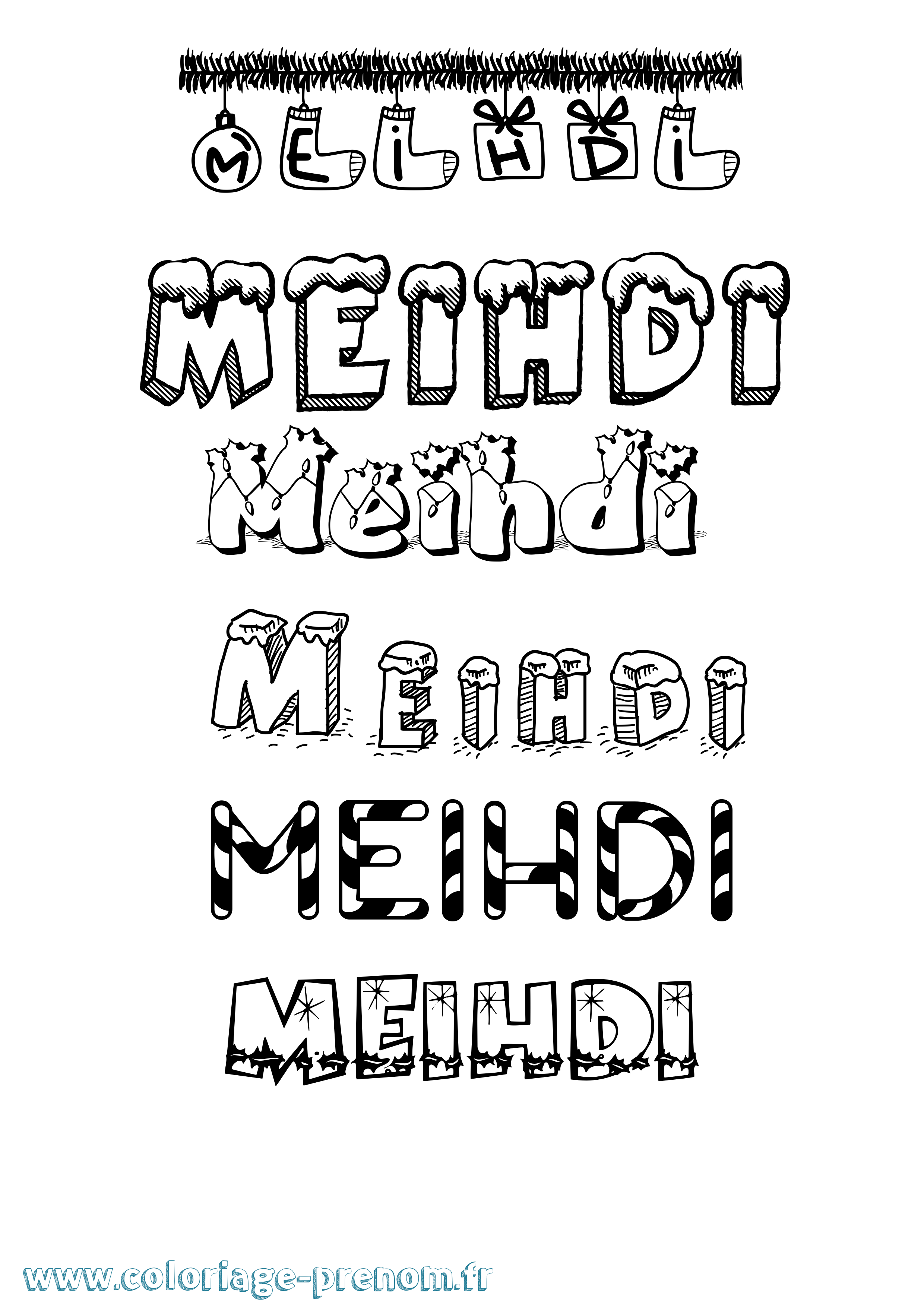 Coloriage prénom Meihdi Noël