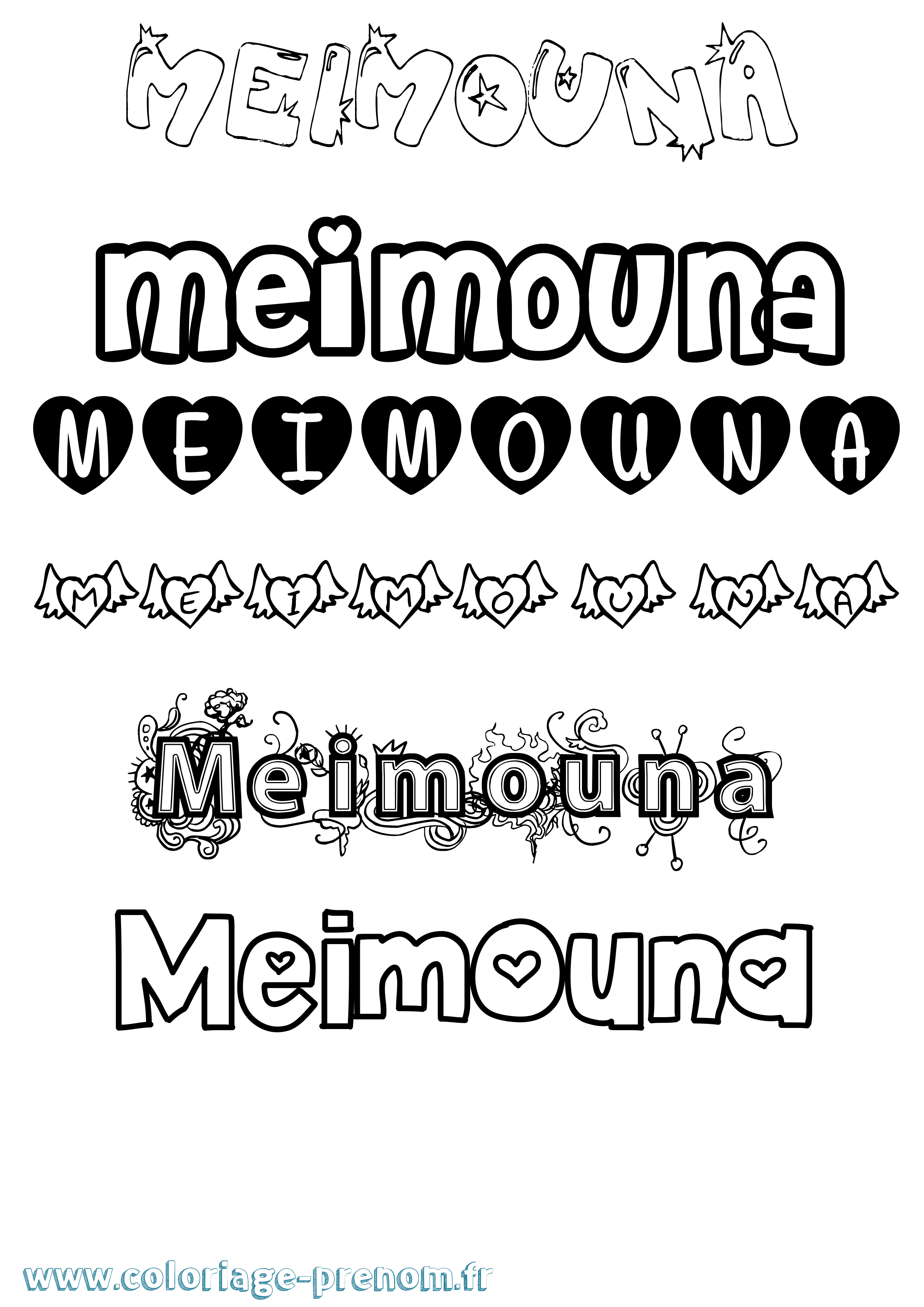 Coloriage prénom Meimouna Girly