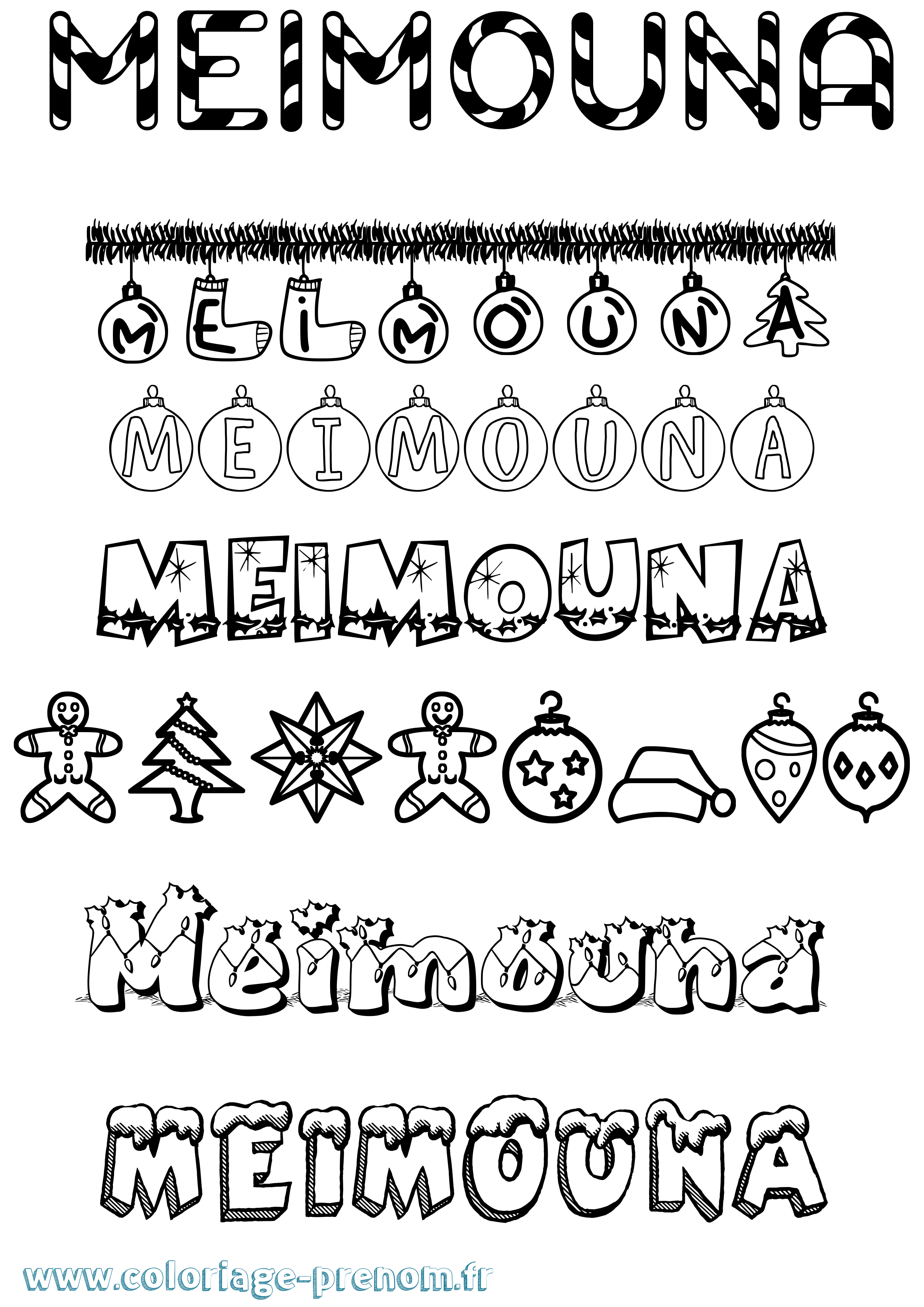 Coloriage prénom Meimouna Noël