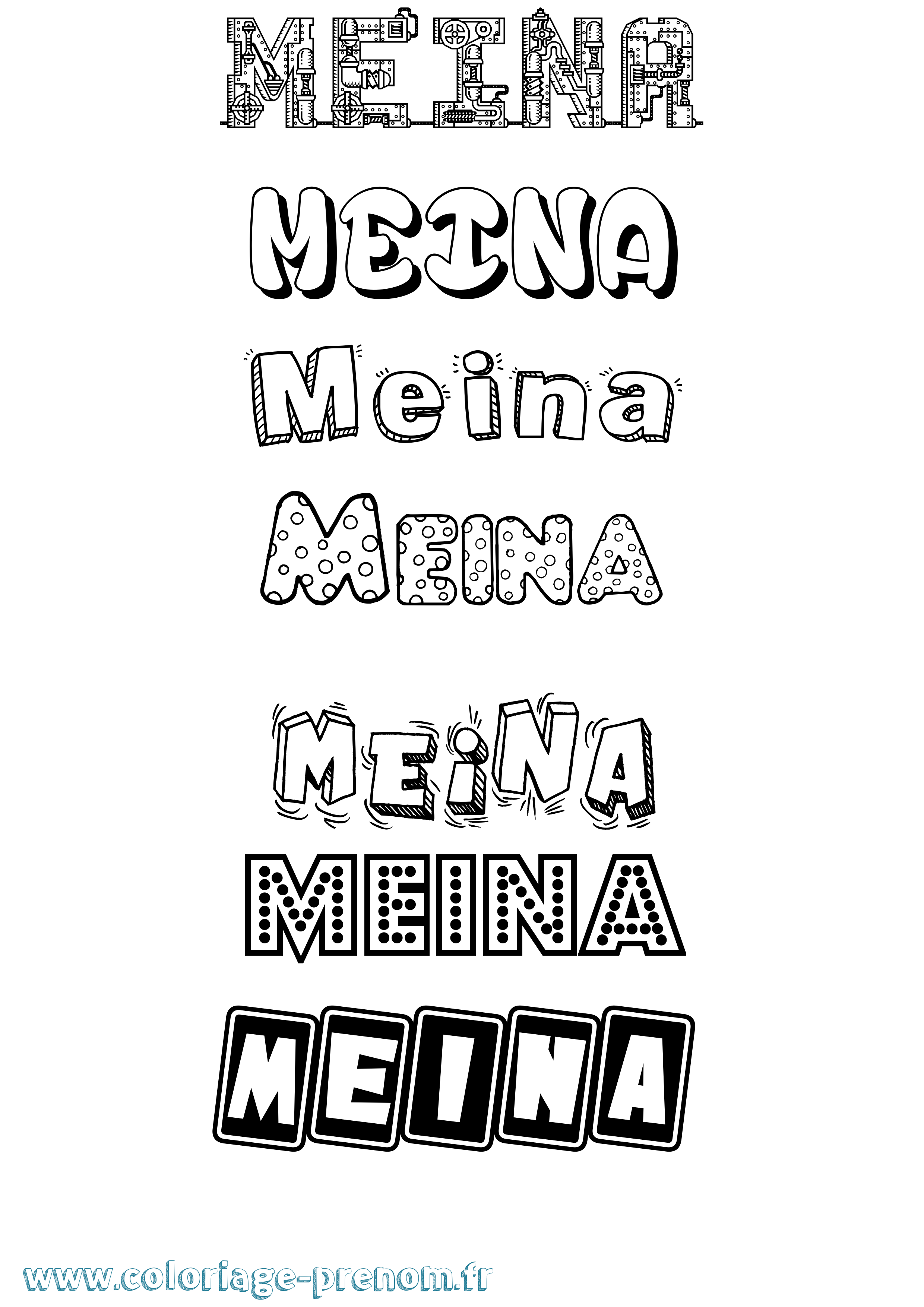 Coloriage prénom Meina Fun