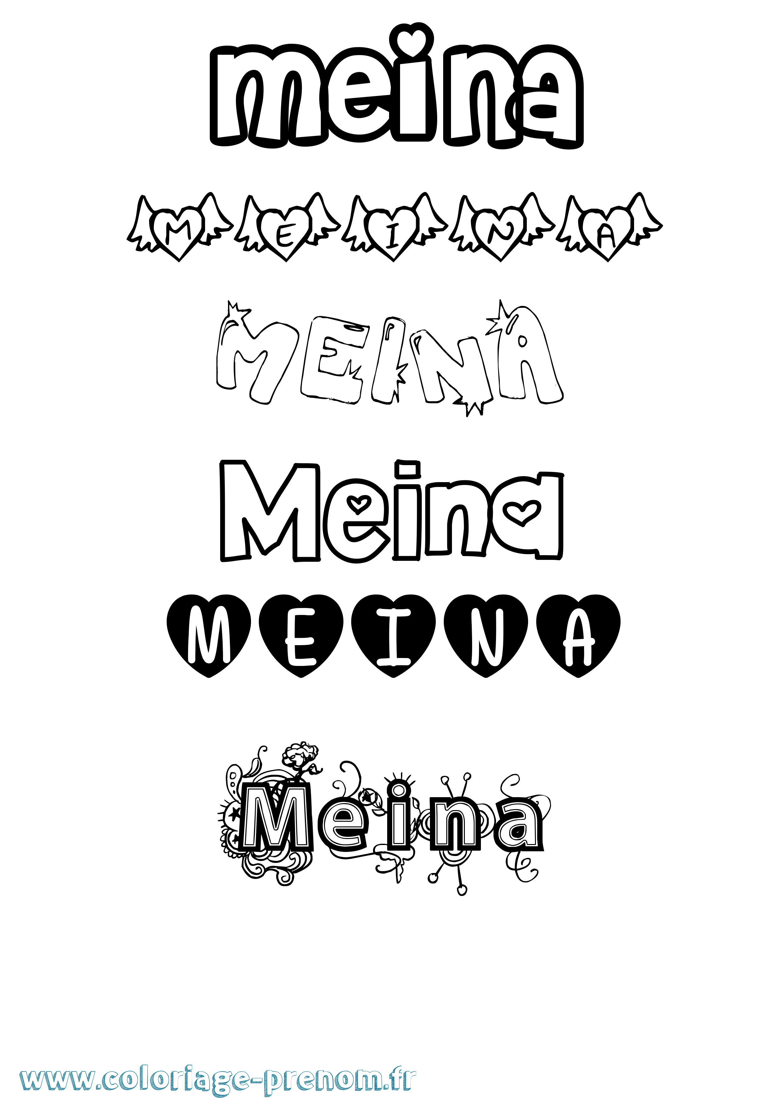 Coloriage prénom Meina Girly