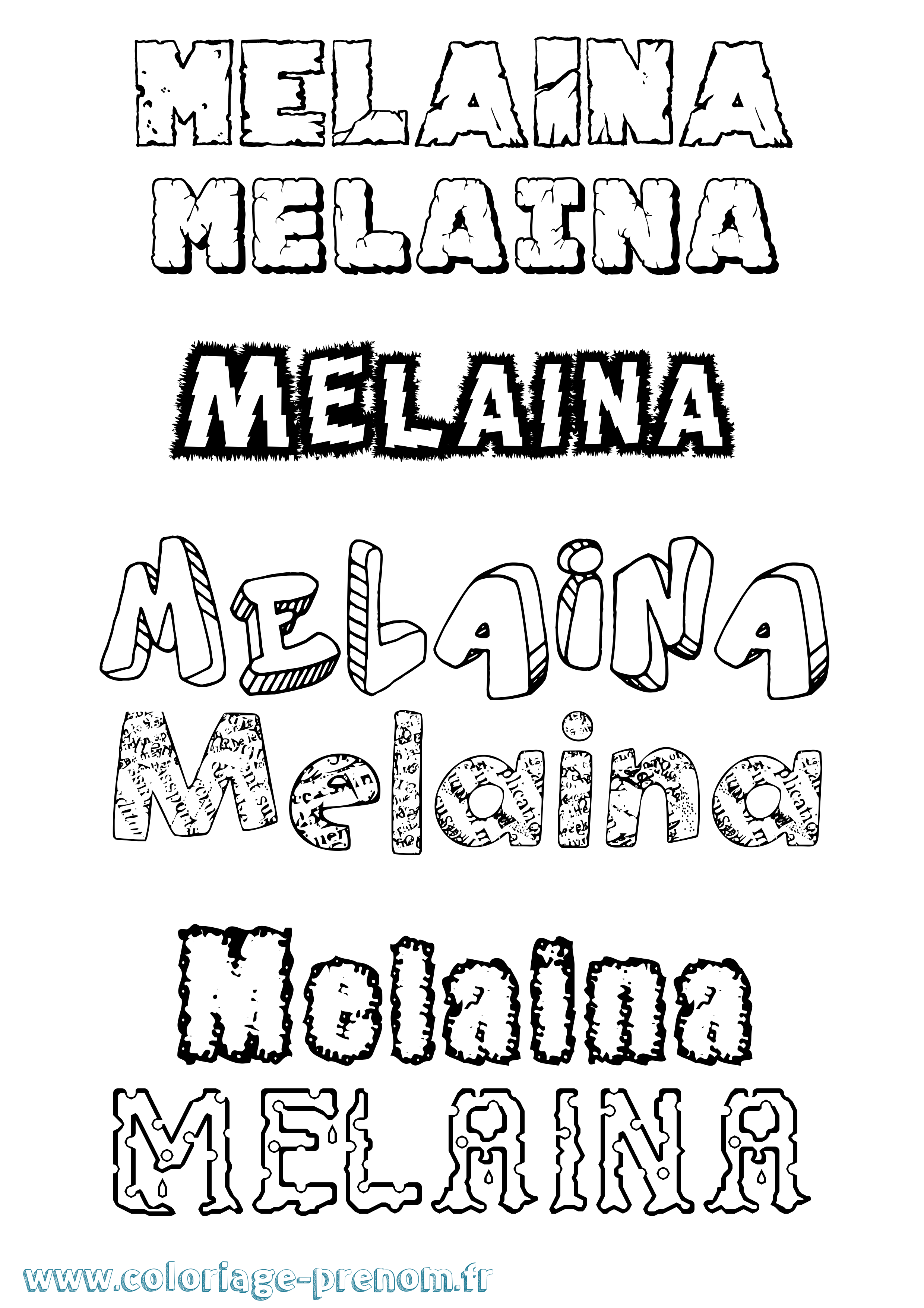 Coloriage prénom Melaina Destructuré