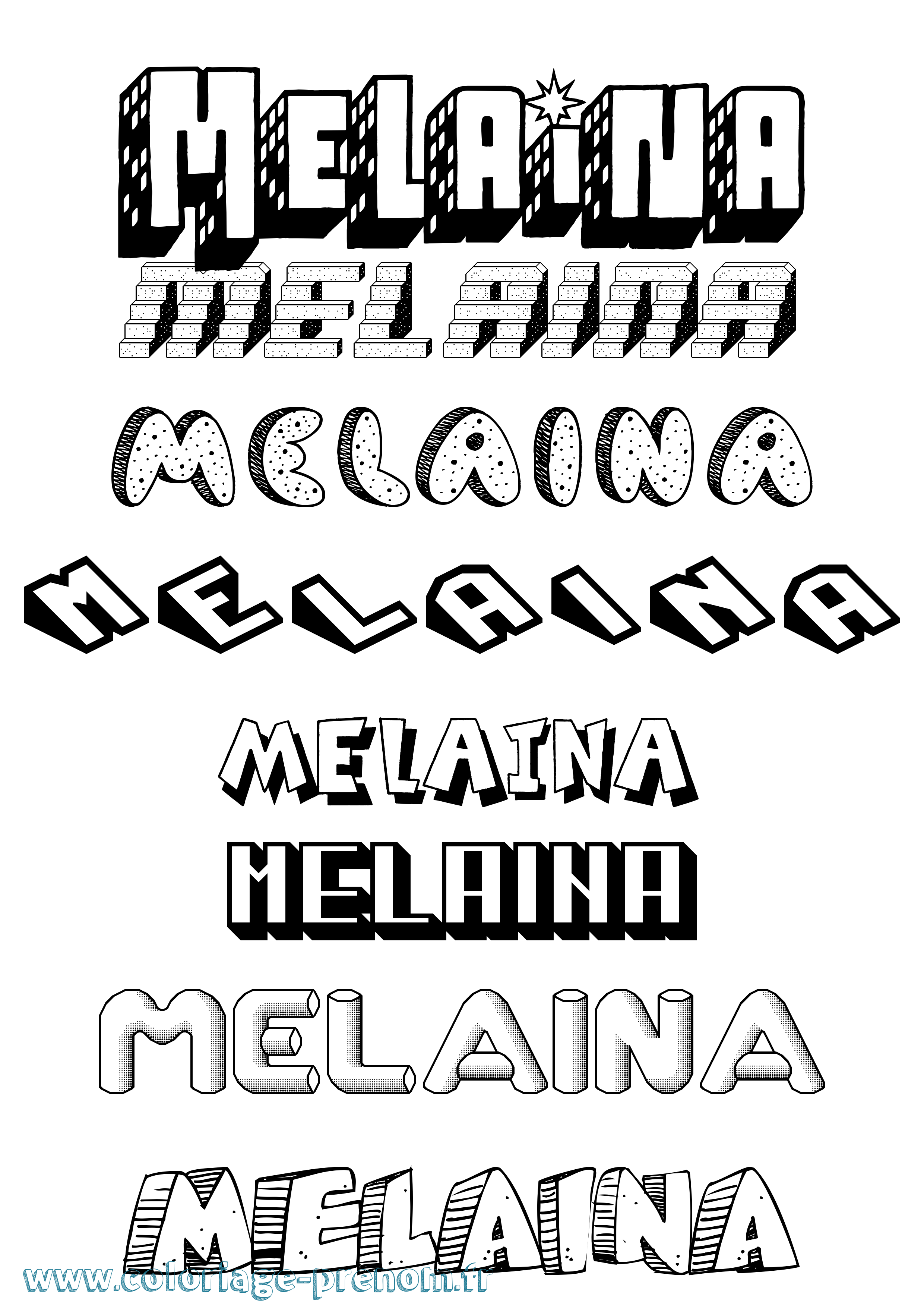 Coloriage prénom Melaina Effet 3D