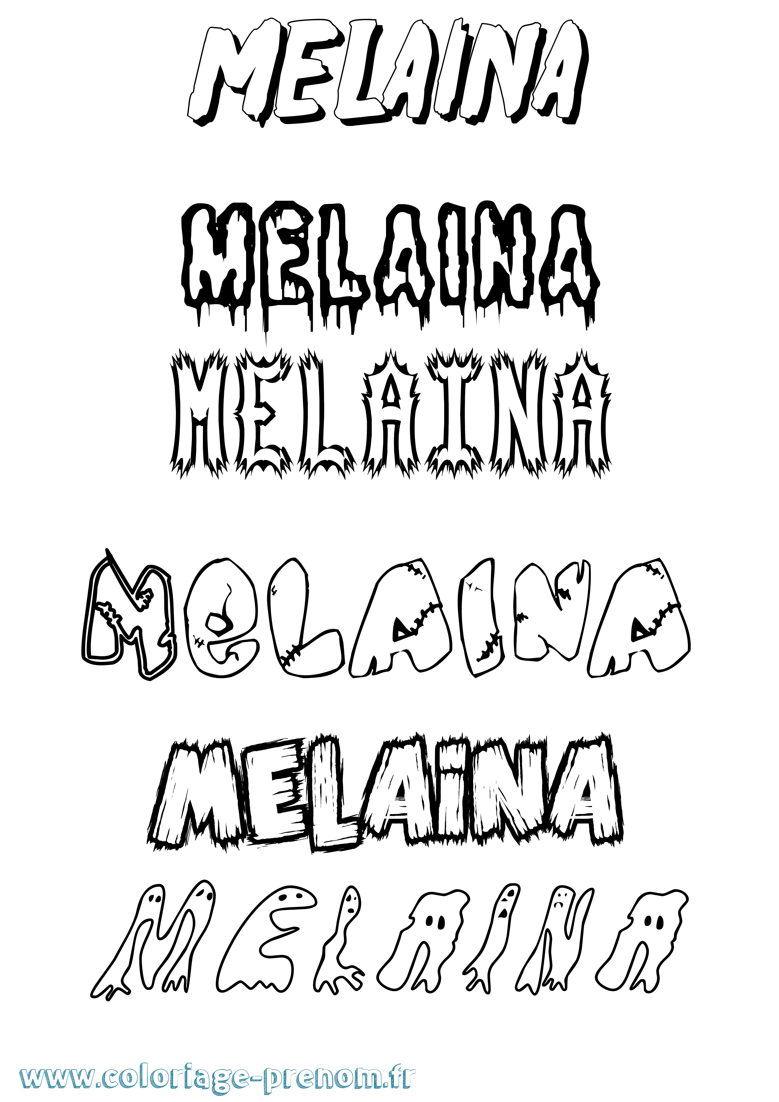 Coloriage prénom Melaina Frisson