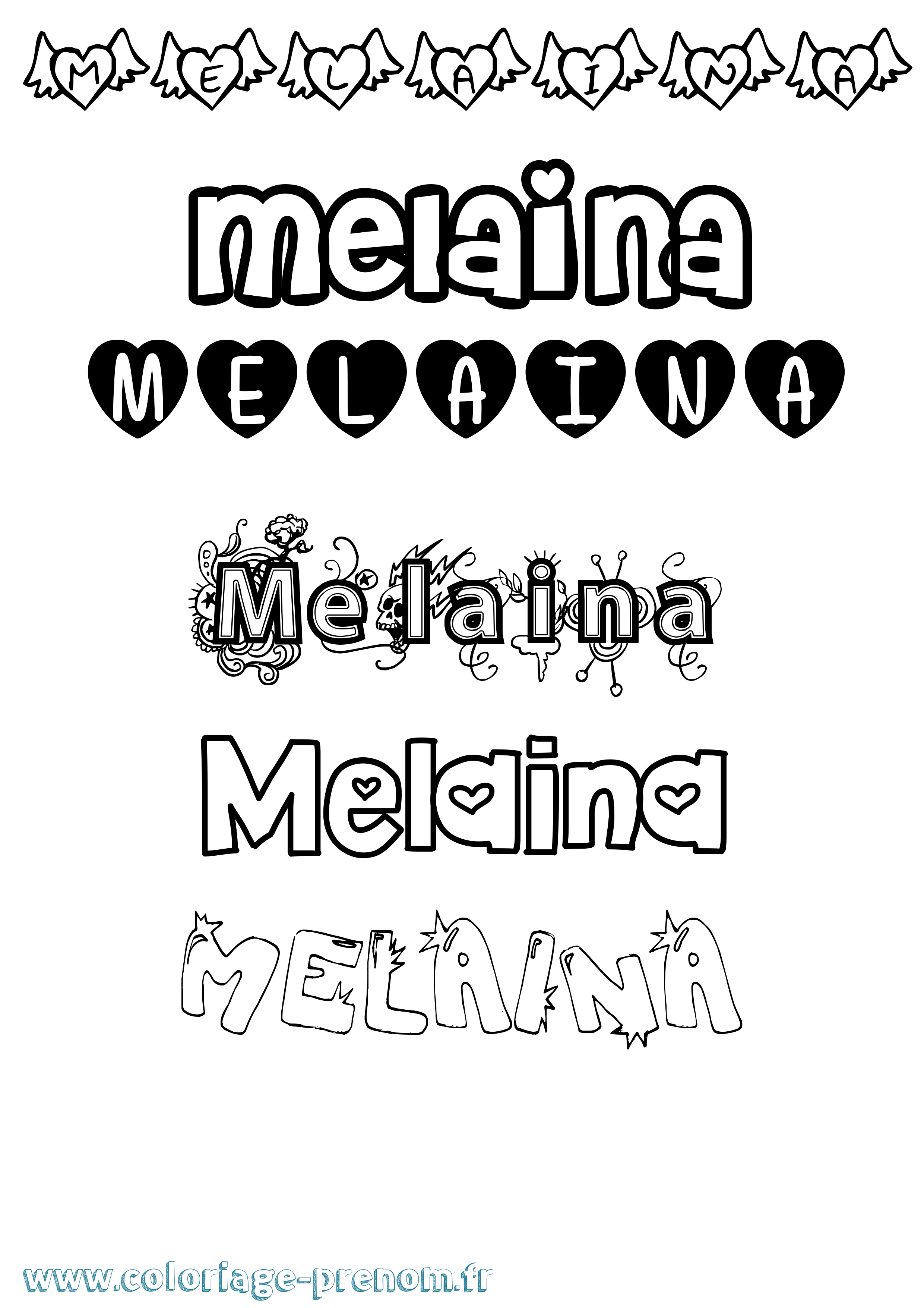 Coloriage prénom Melaina Girly