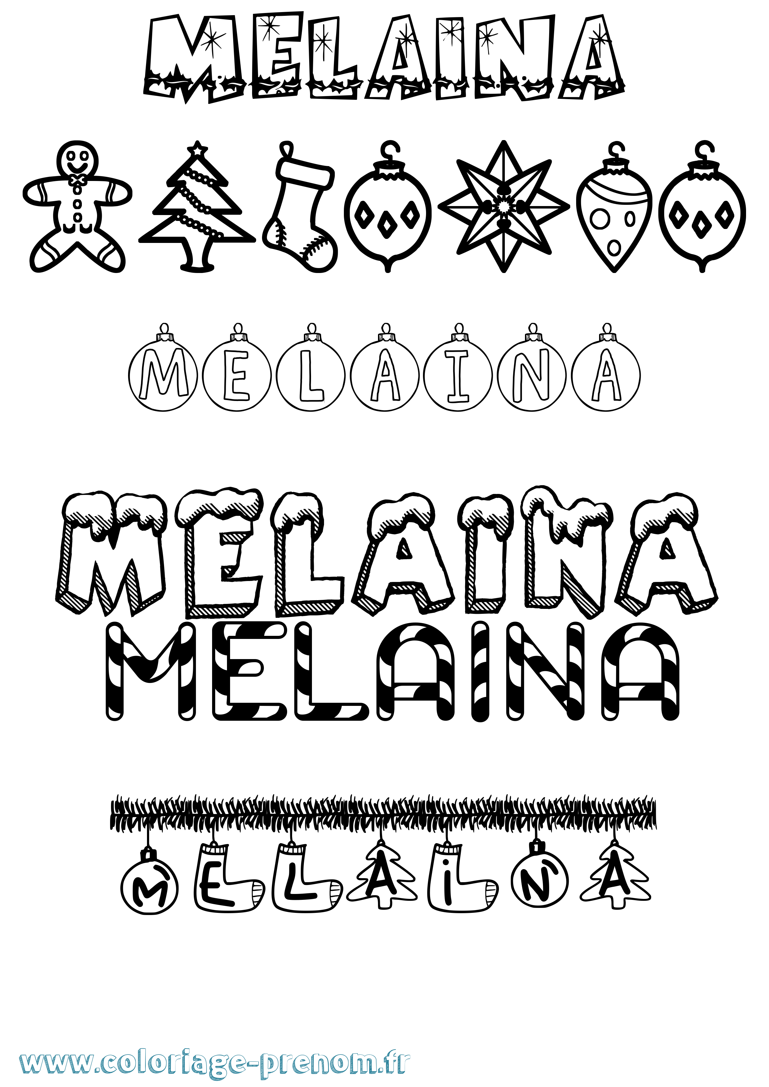 Coloriage prénom Melaina Noël