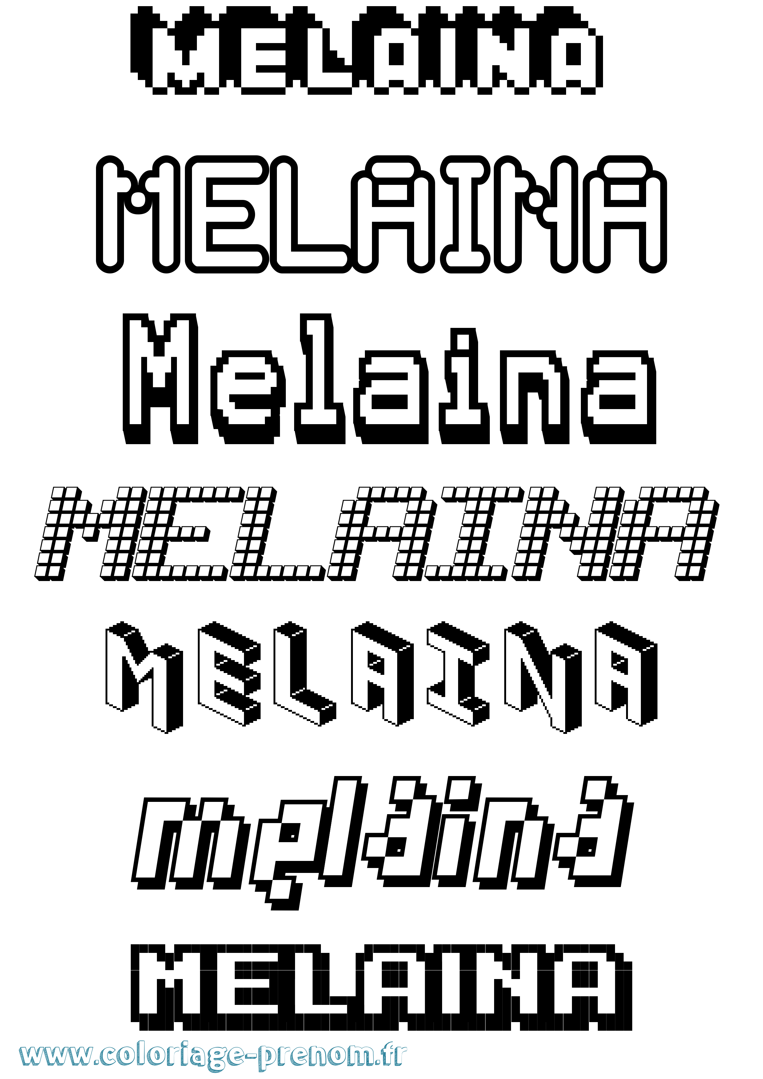 Coloriage prénom Melaina Pixel