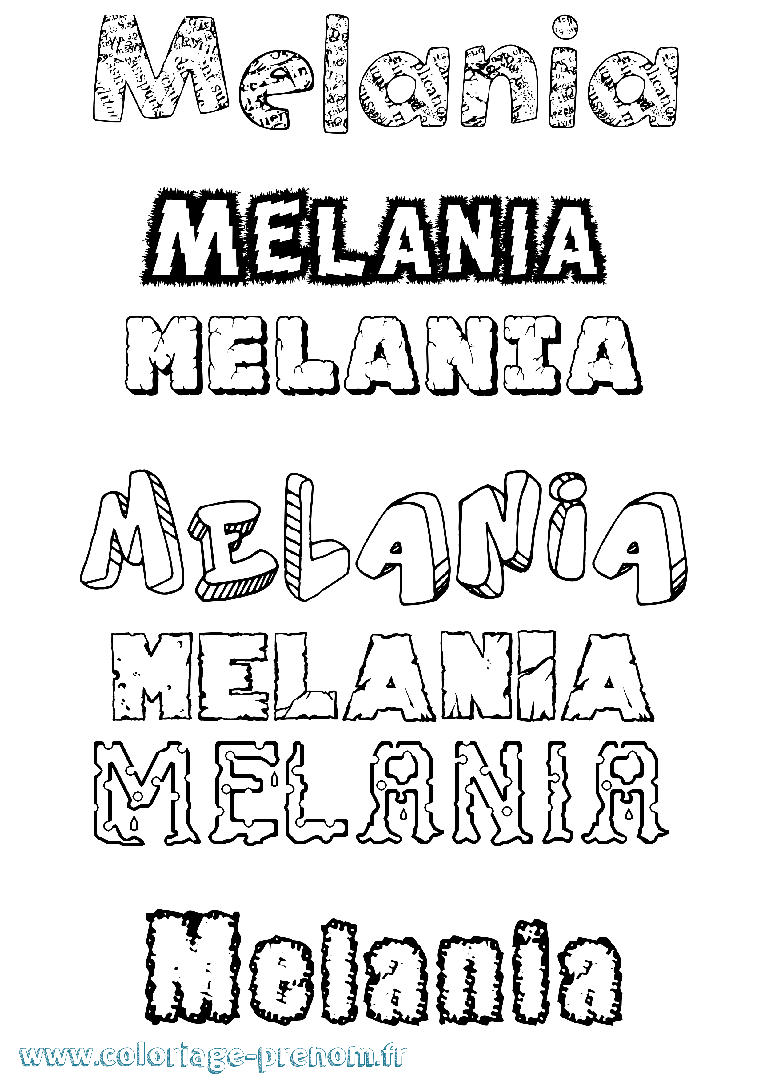 Coloriage prénom Melania Destructuré