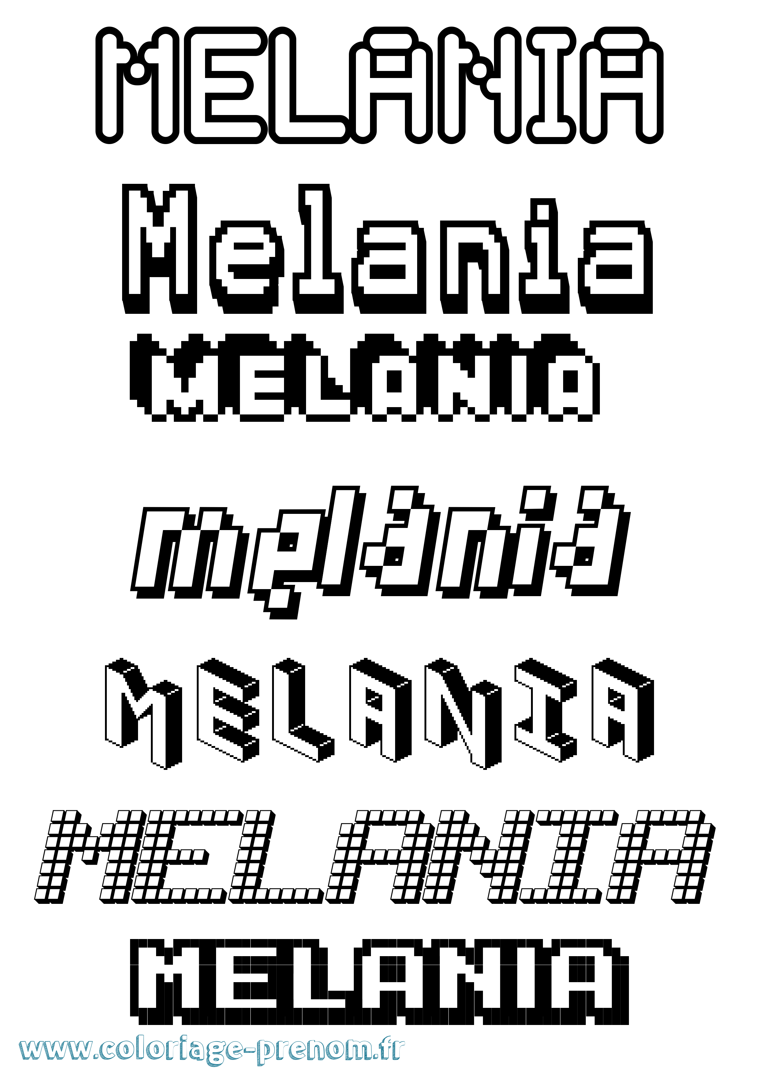 Coloriage prénom Melania Pixel