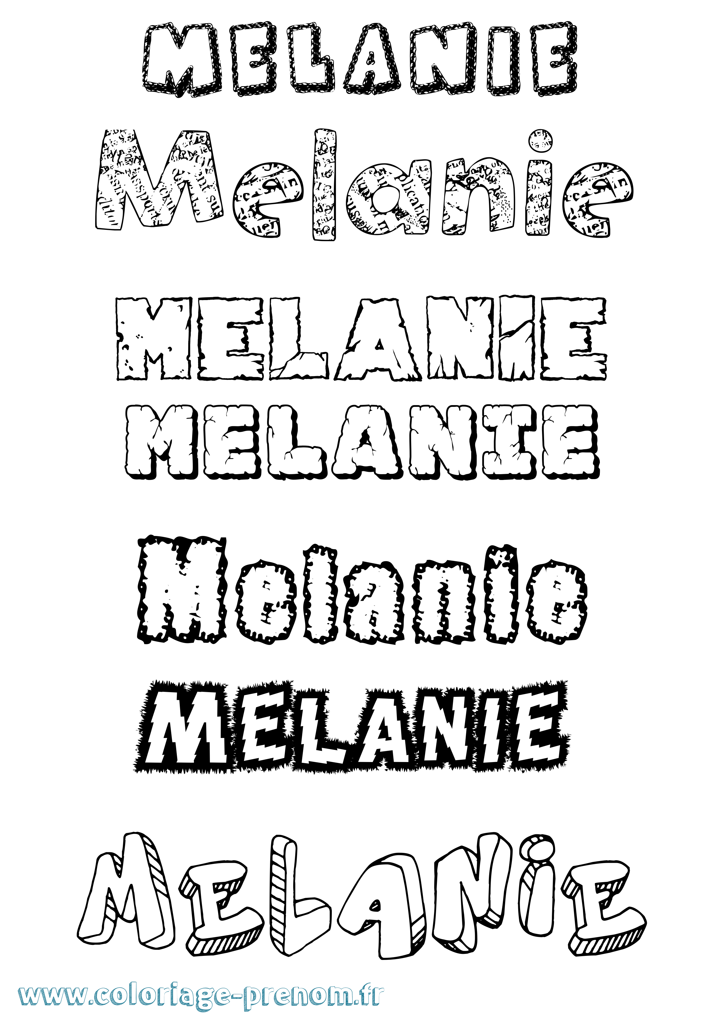 Coloriage prénom Melanie Destructuré