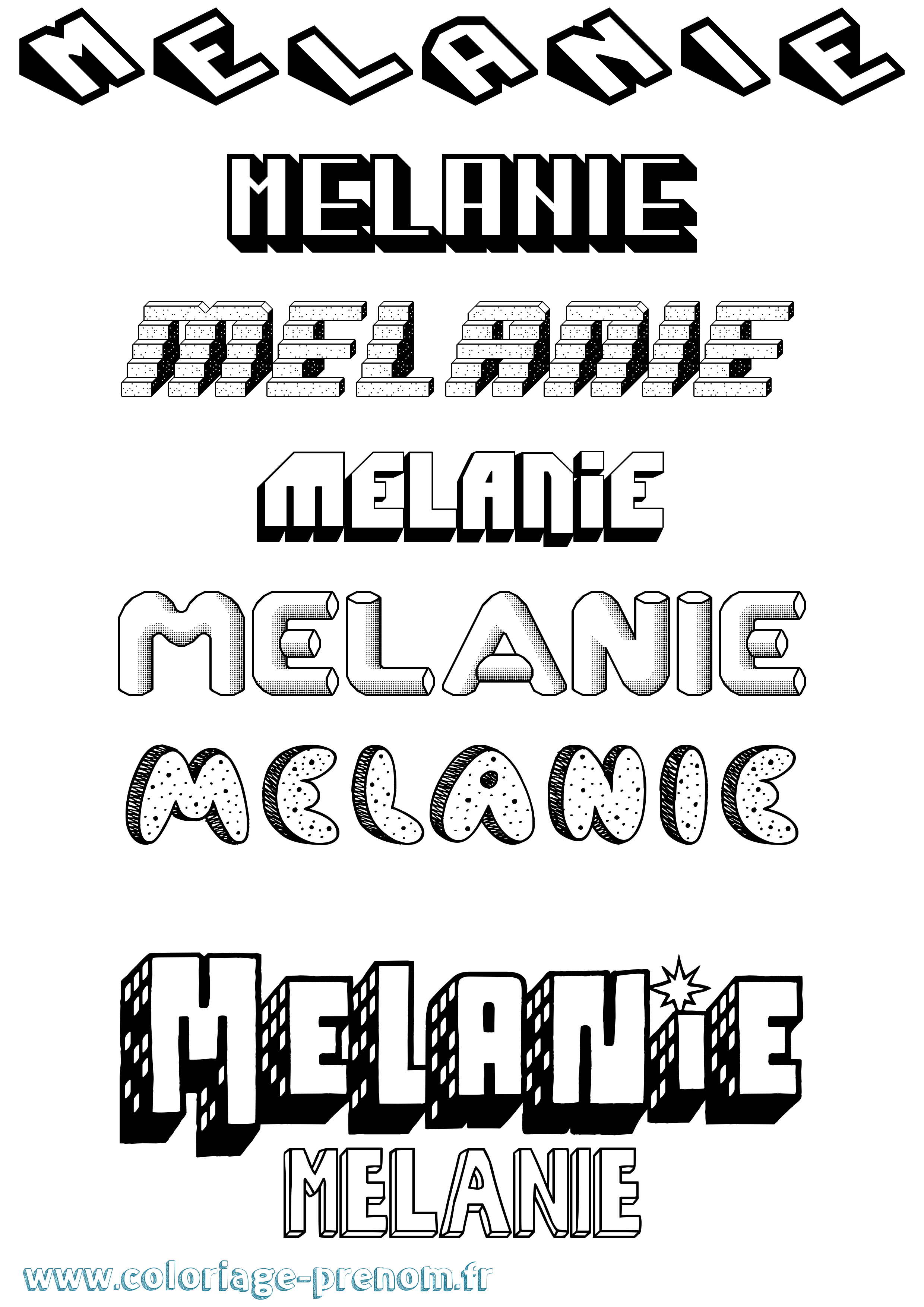 Coloriage prénom Melanie Effet 3D
