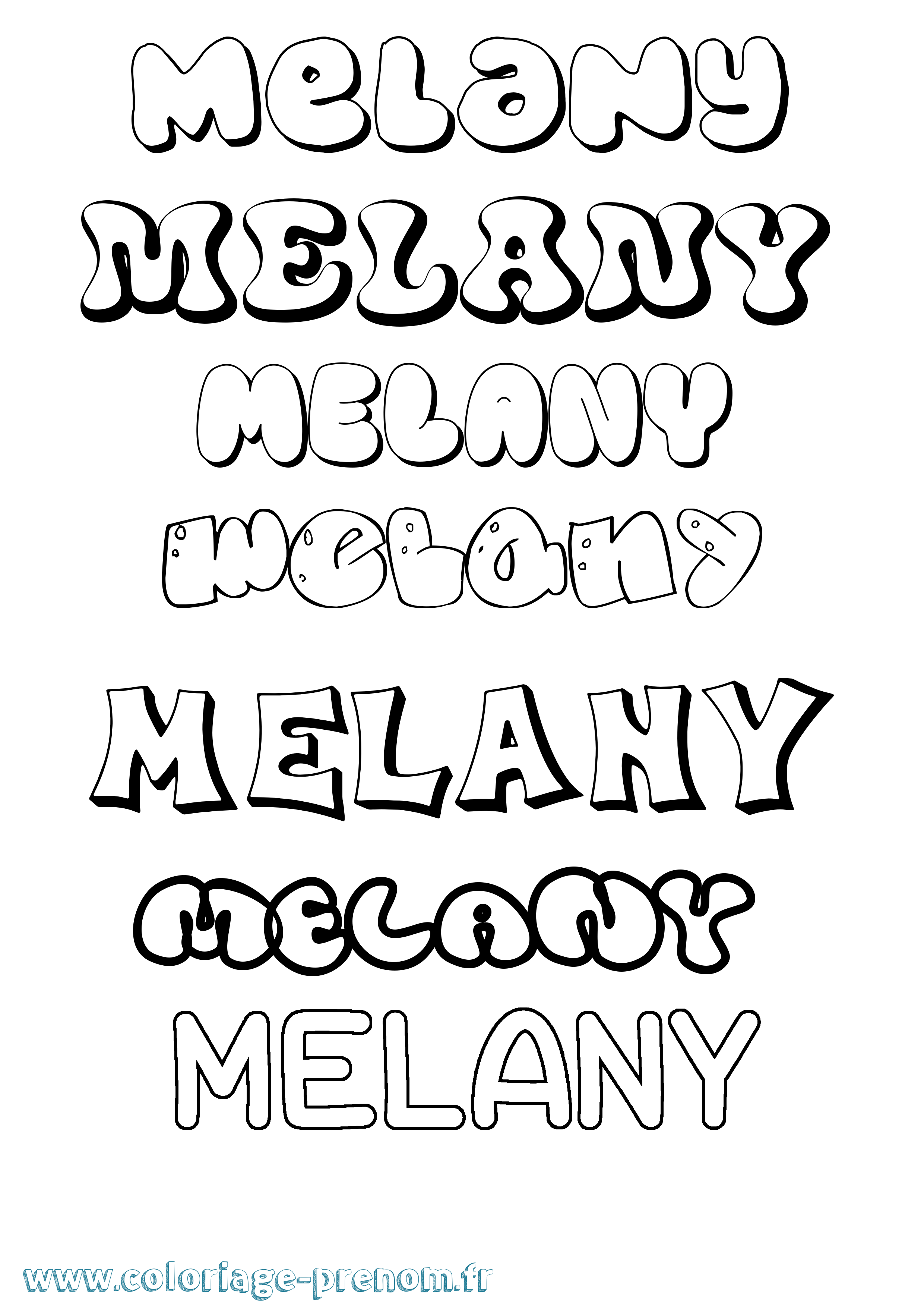 Coloriage prénom Melany Bubble