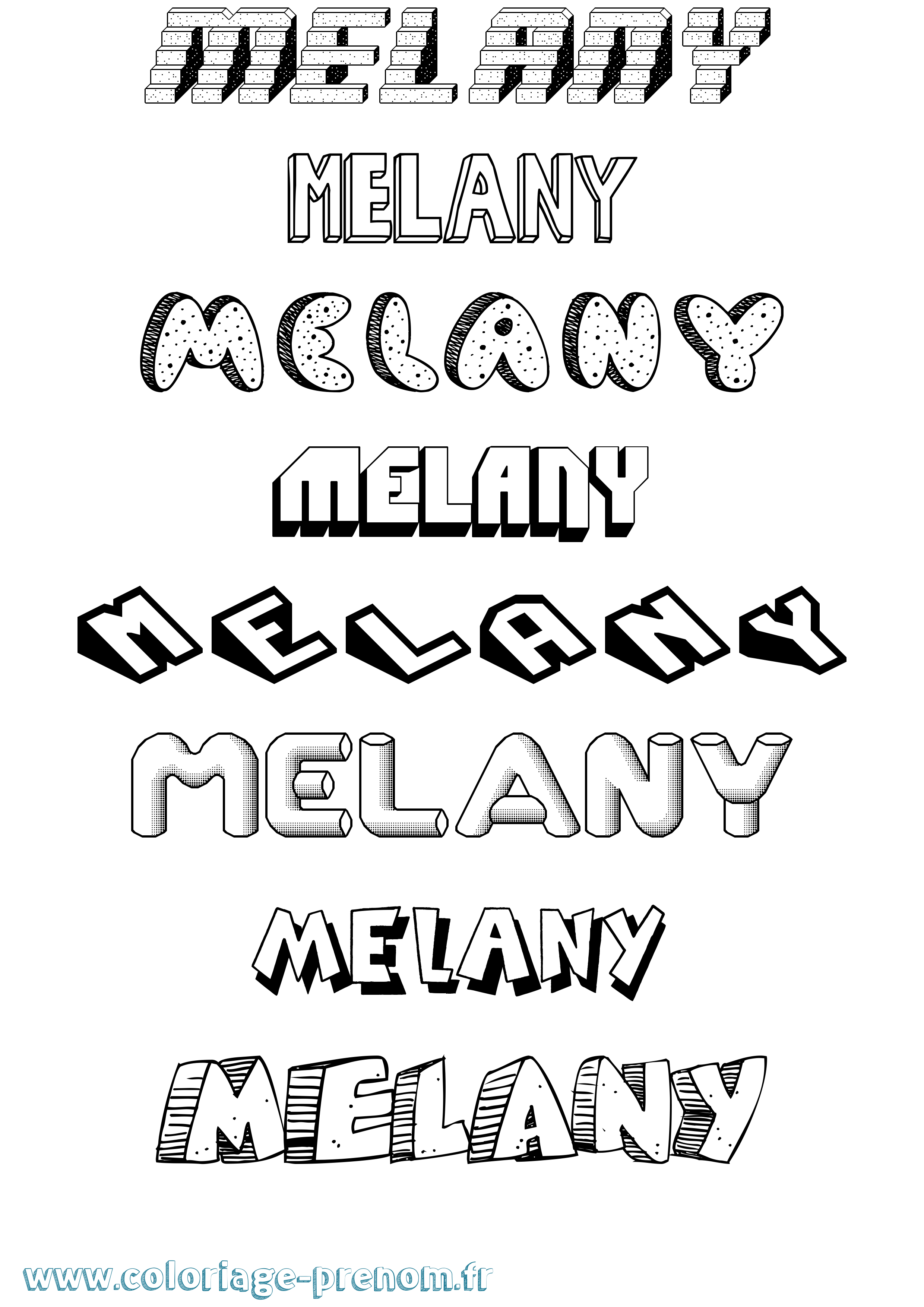Coloriage prénom Melany Effet 3D
