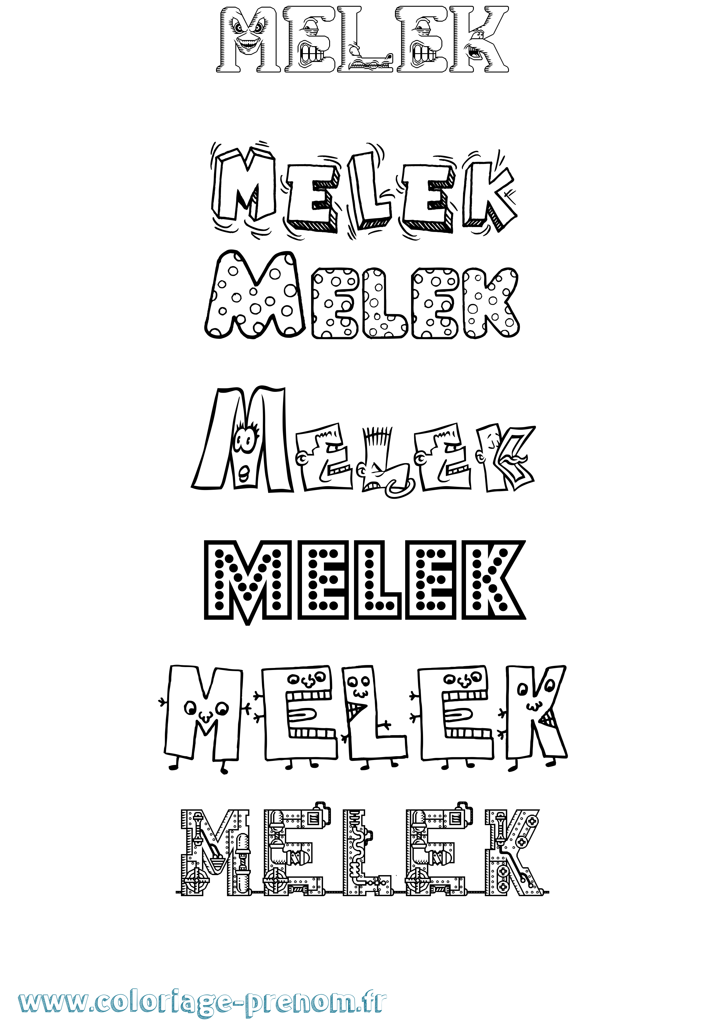 Coloriage prénom Melek Fun