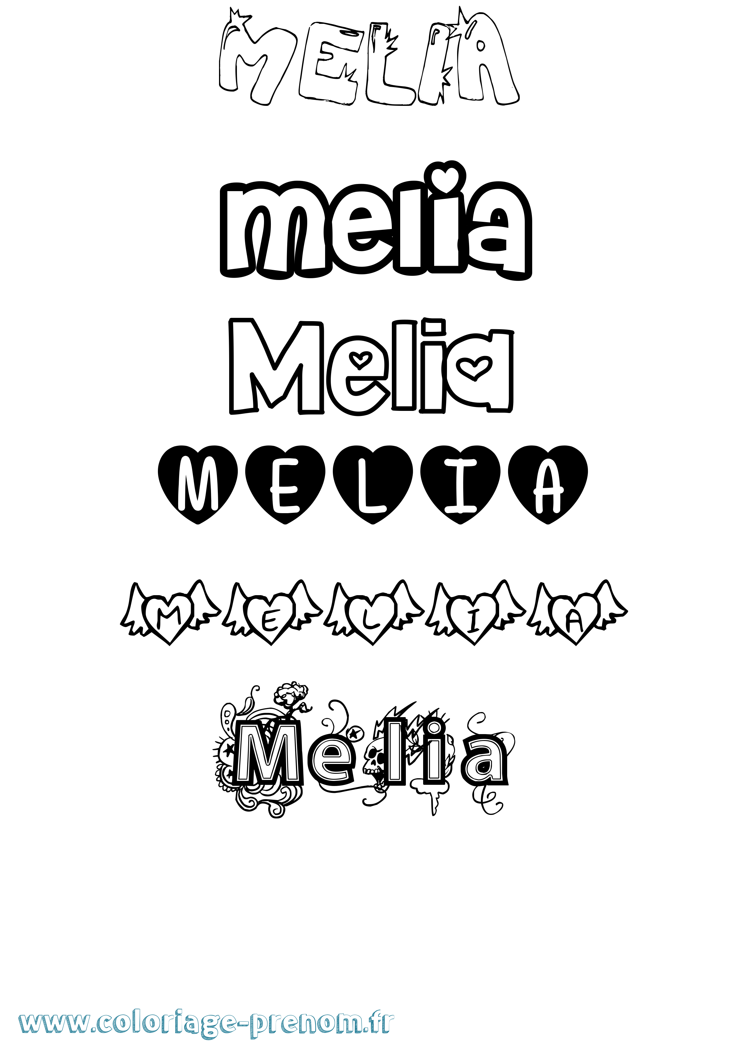 Coloriage prénom Melia