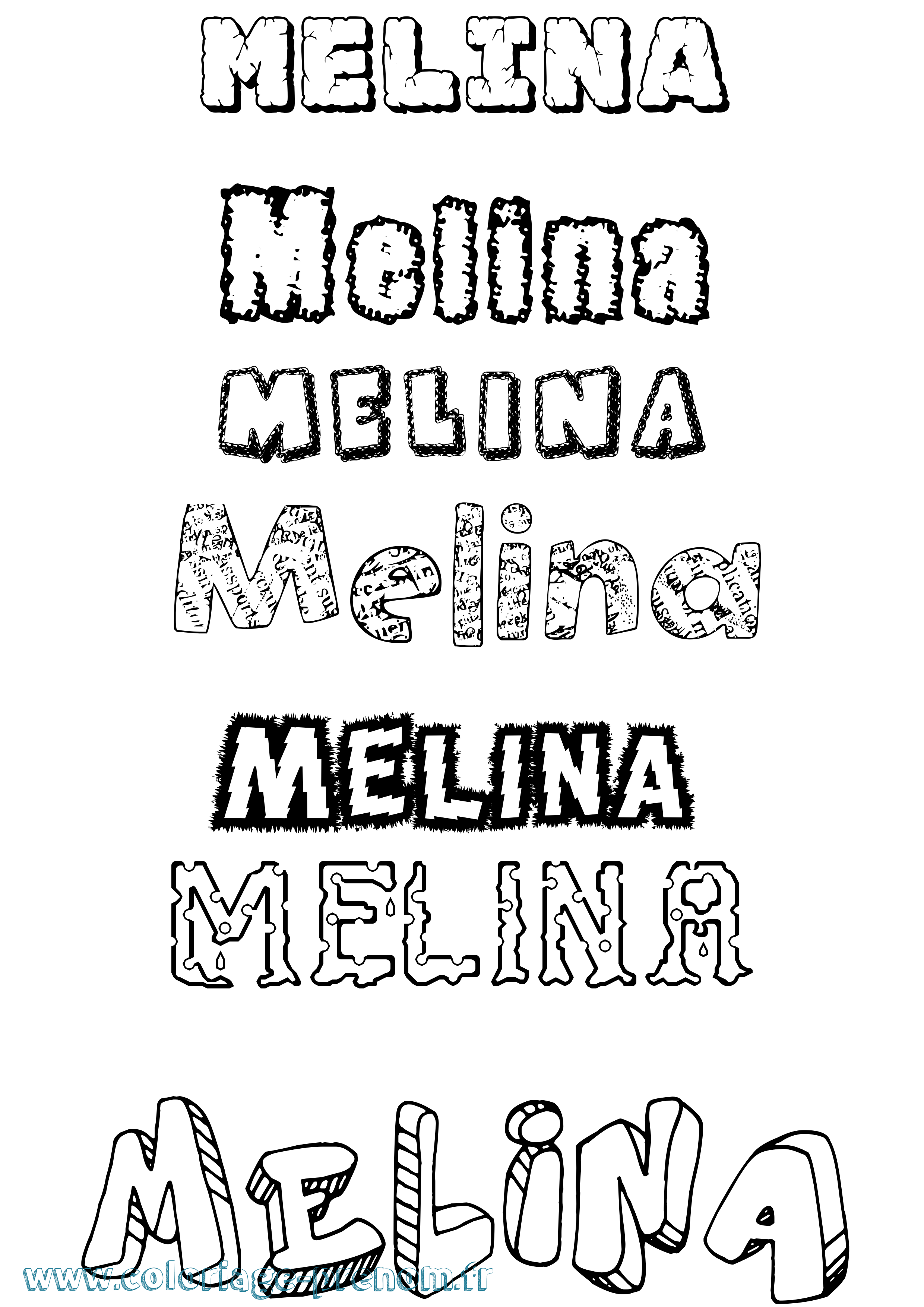 Coloriage prénom Melina Destructuré