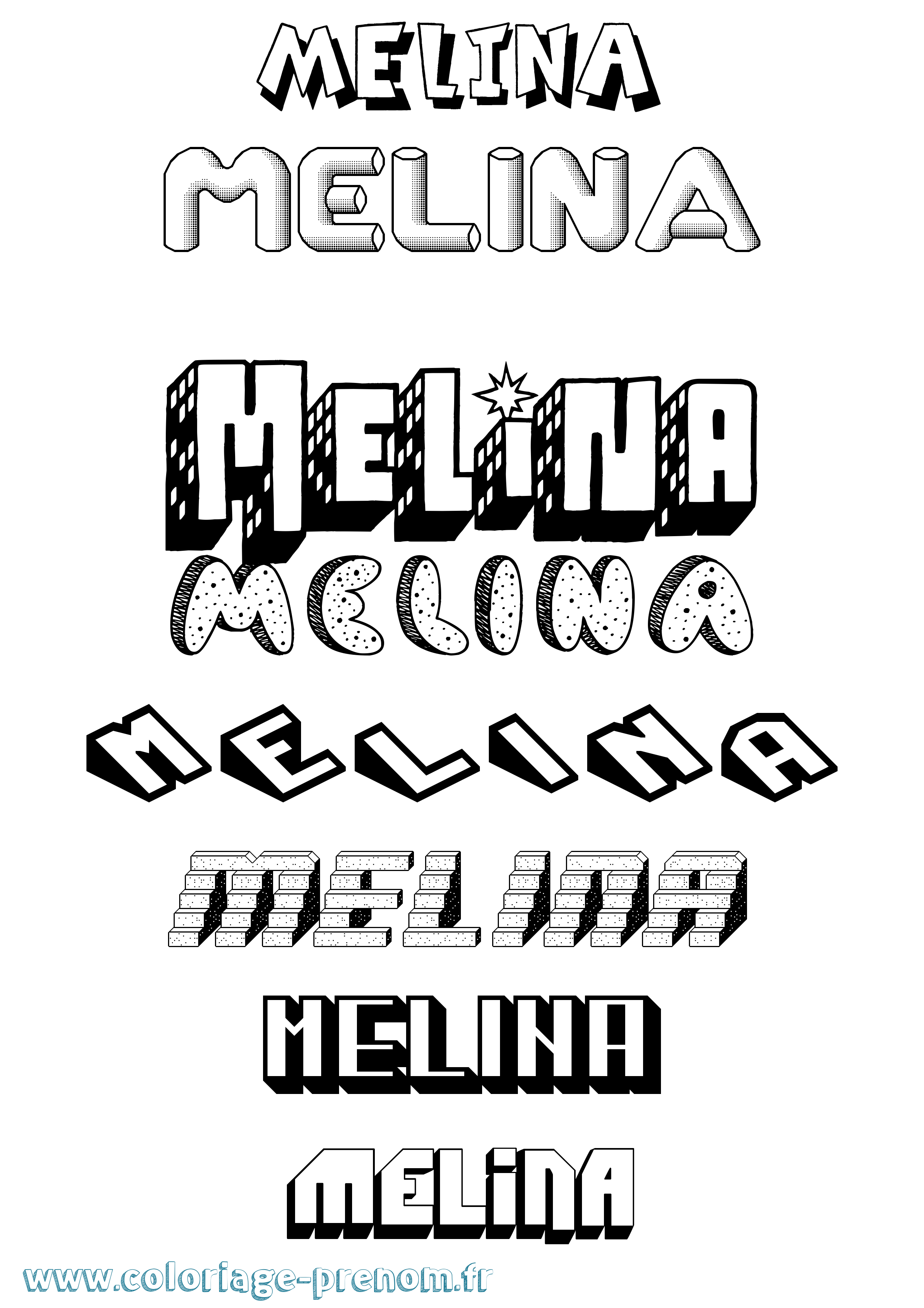 Coloriage prénom Melina Effet 3D