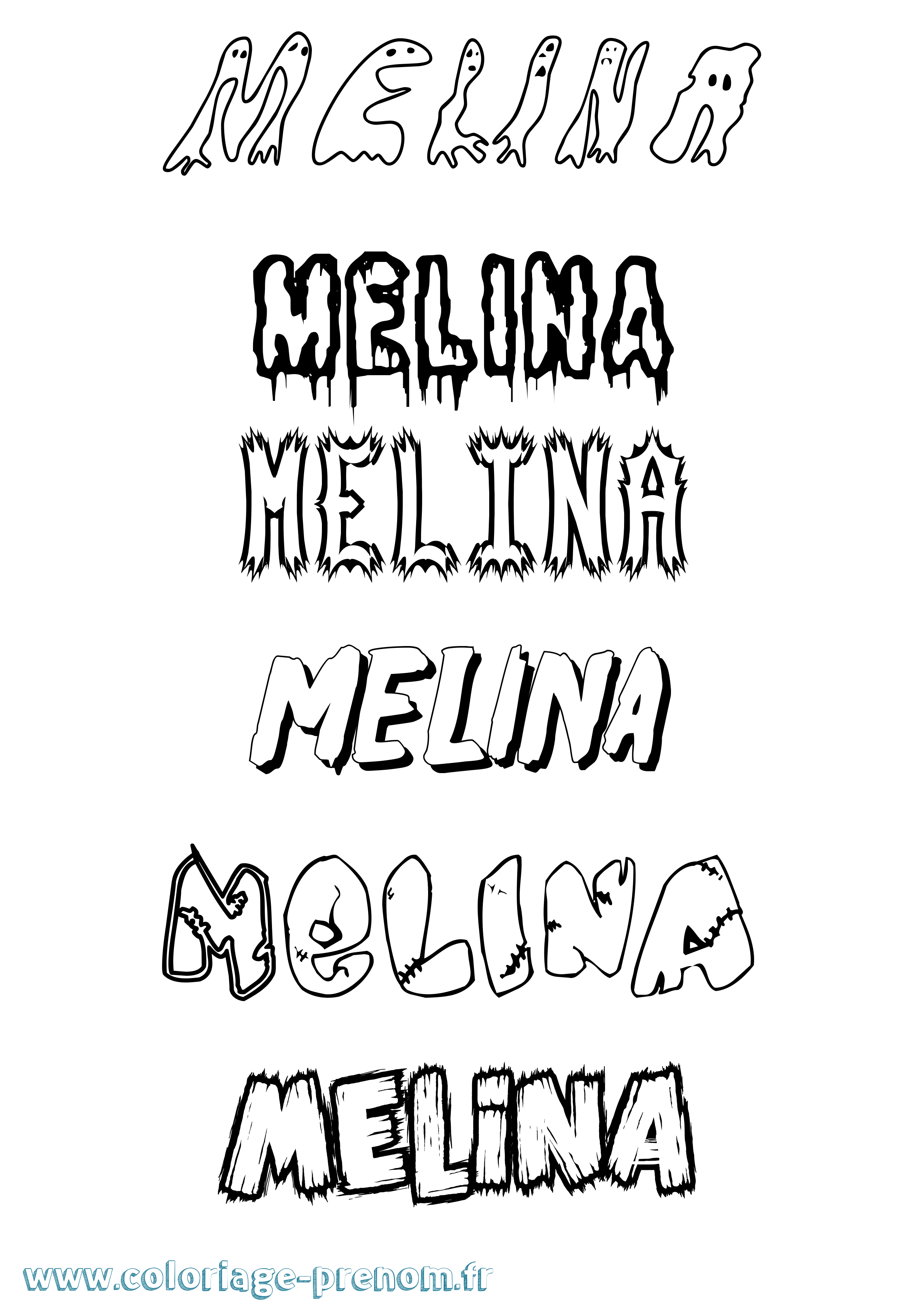 Coloriage prénom Melina Frisson